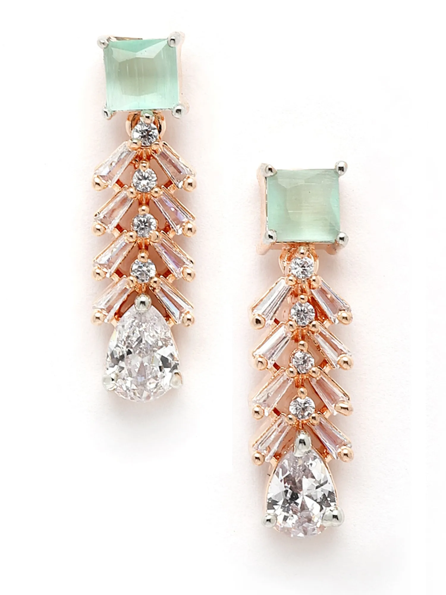 Karatcart Rose Gold Plated White and Lime Green Cubic Zirconia Studded Necklace Set For Women