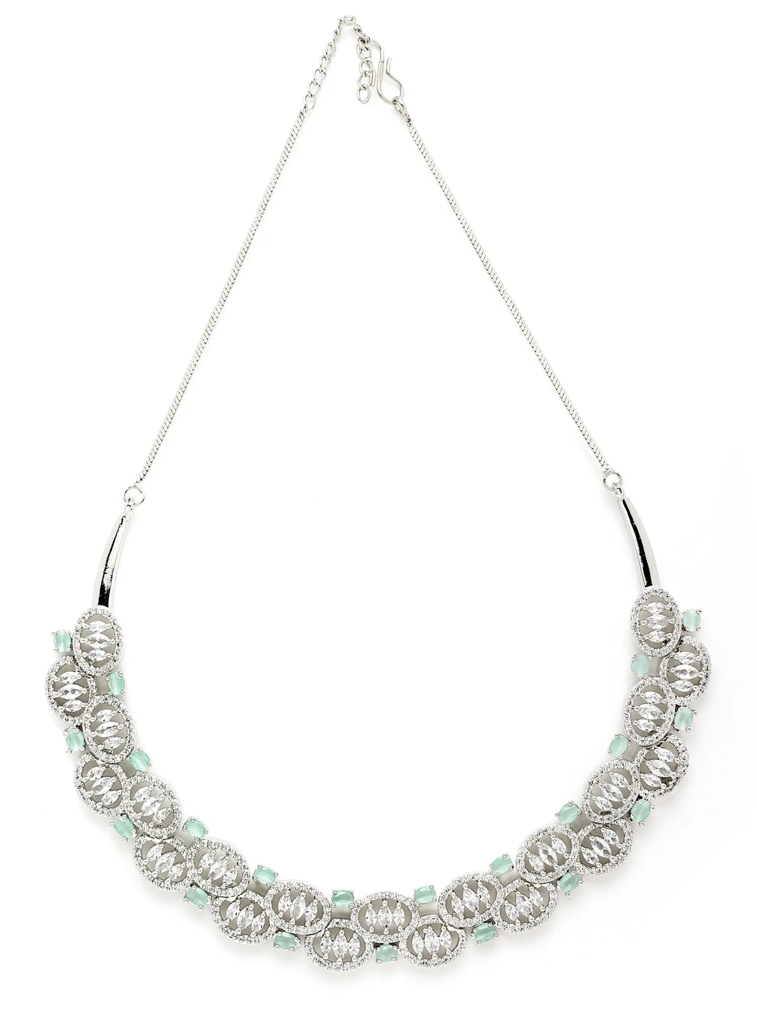 Karatcart Silver American Diamond Studded Necklace Set For Women
