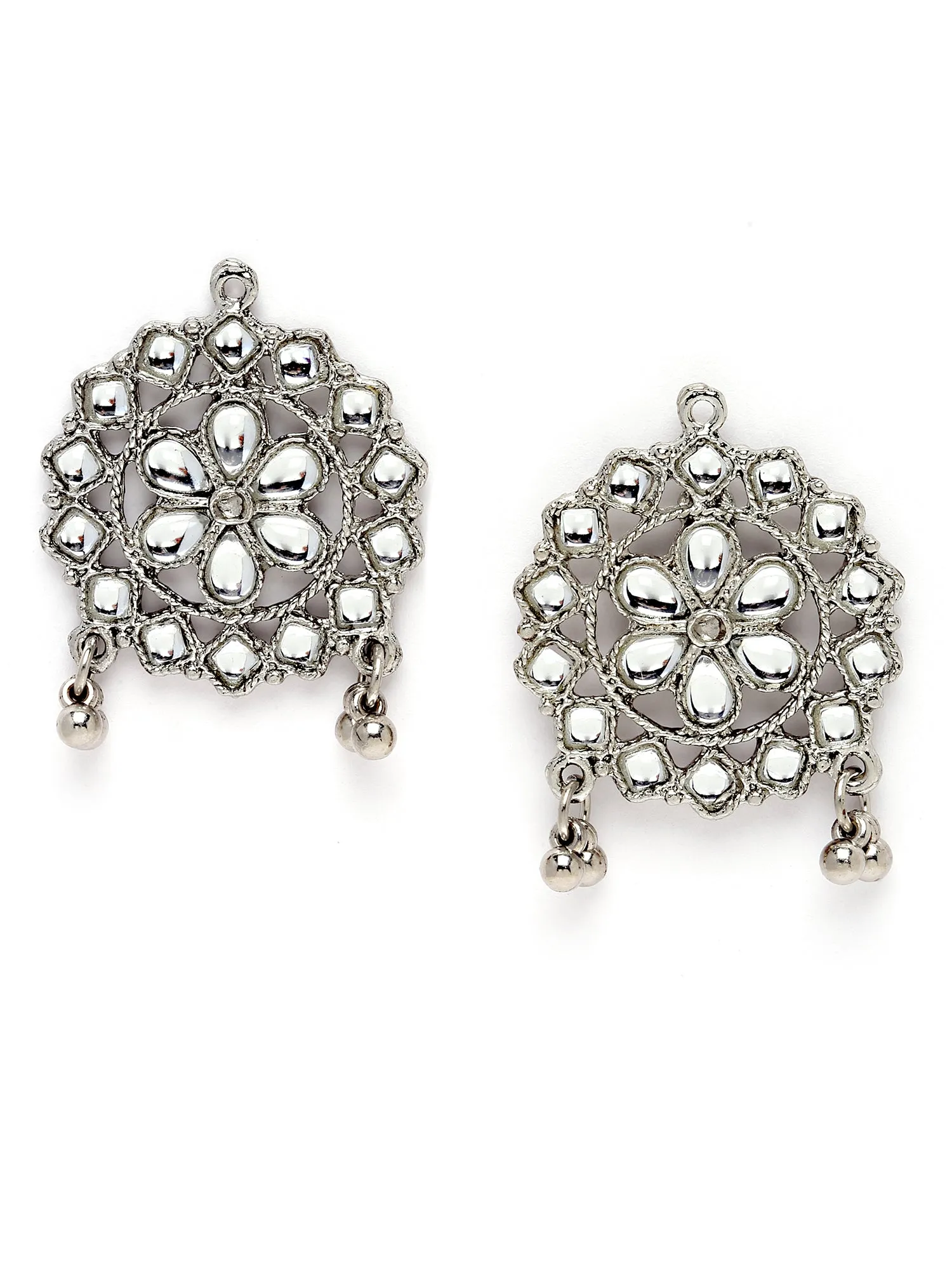 Karatcart Silver Plated Black Beads and Crystal Studded Kundan Rani-Haar Necklace Set for Women