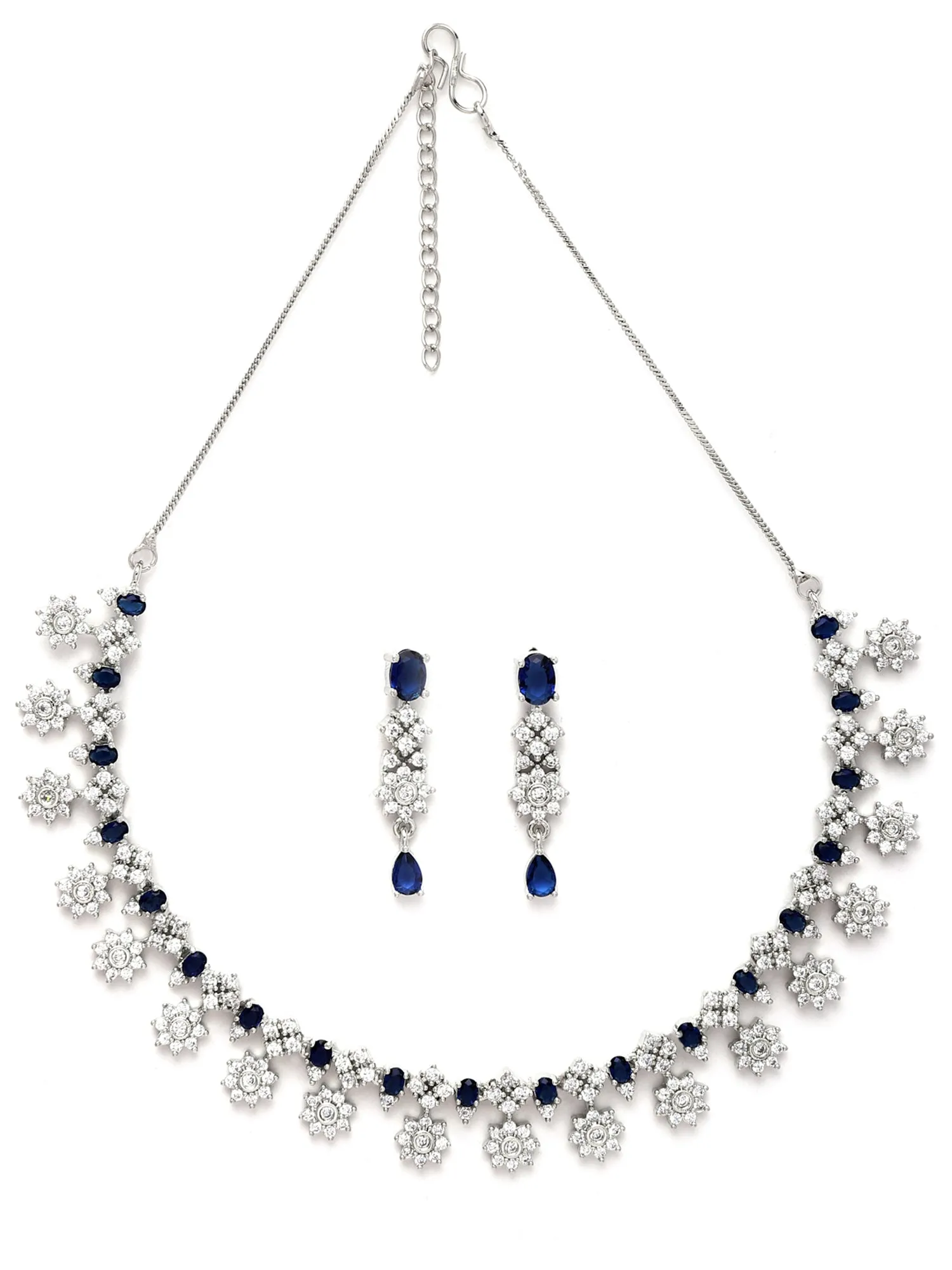 Karatcart Silver Plated Star Shape Blue Cubic Zirconia Studded Necklace Set for Women