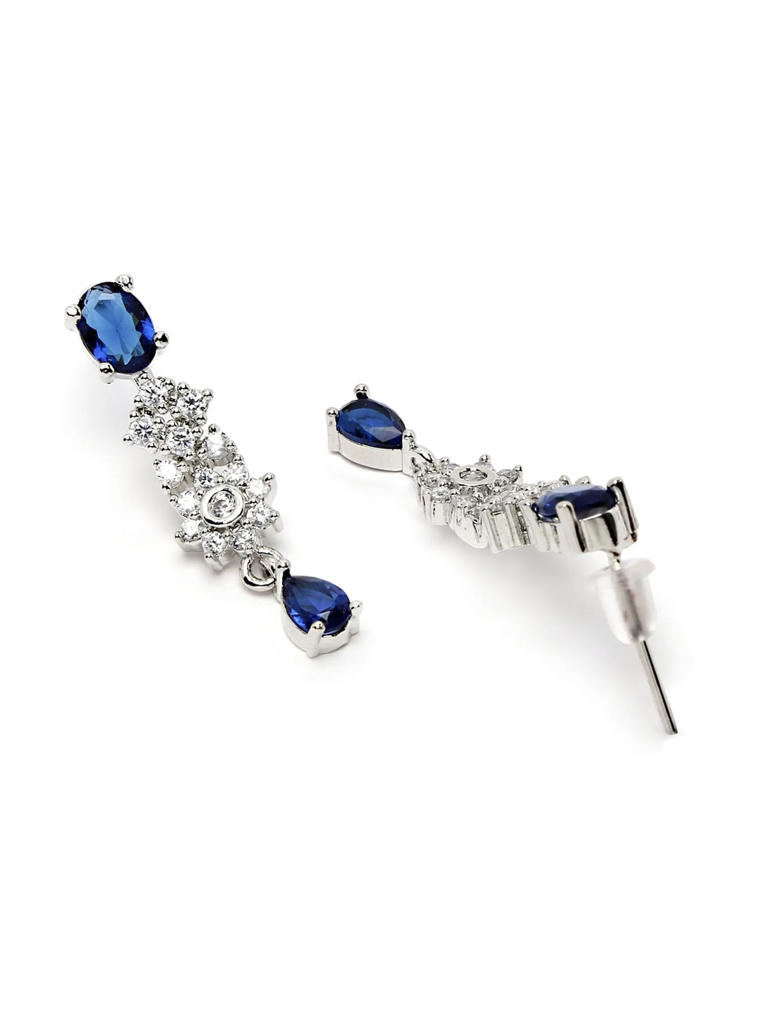 Karatcart Silver Plated Star Shape Blue Cubic Zirconia Studded Necklace Set for Women