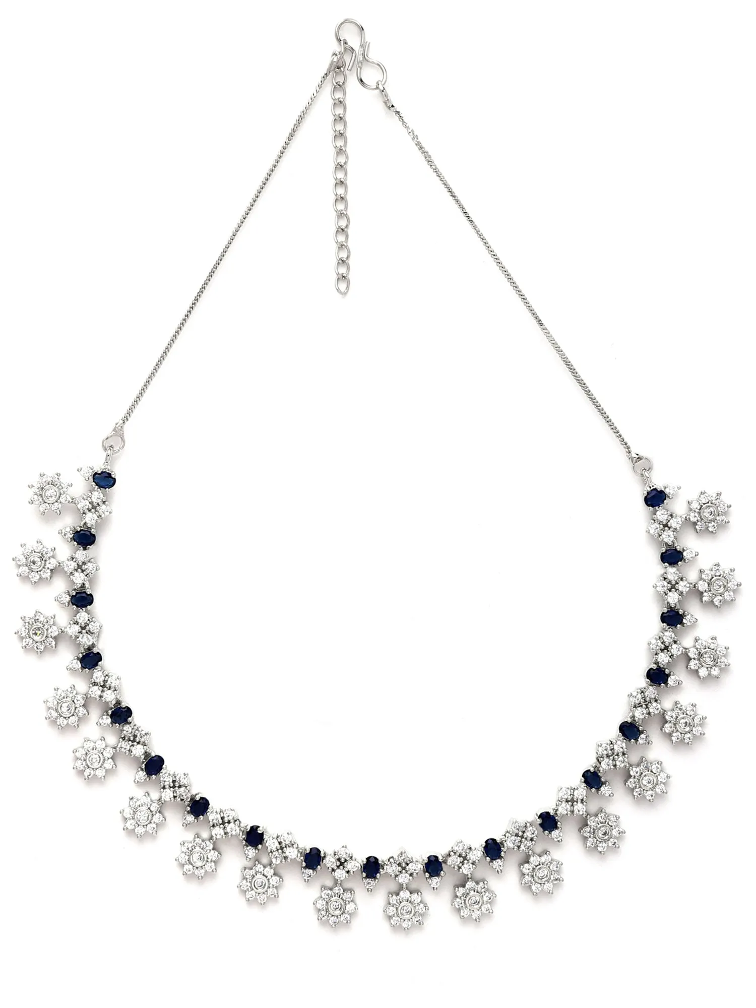 Karatcart Silver Plated Star Shape Blue Cubic Zirconia Studded Necklace Set for Women