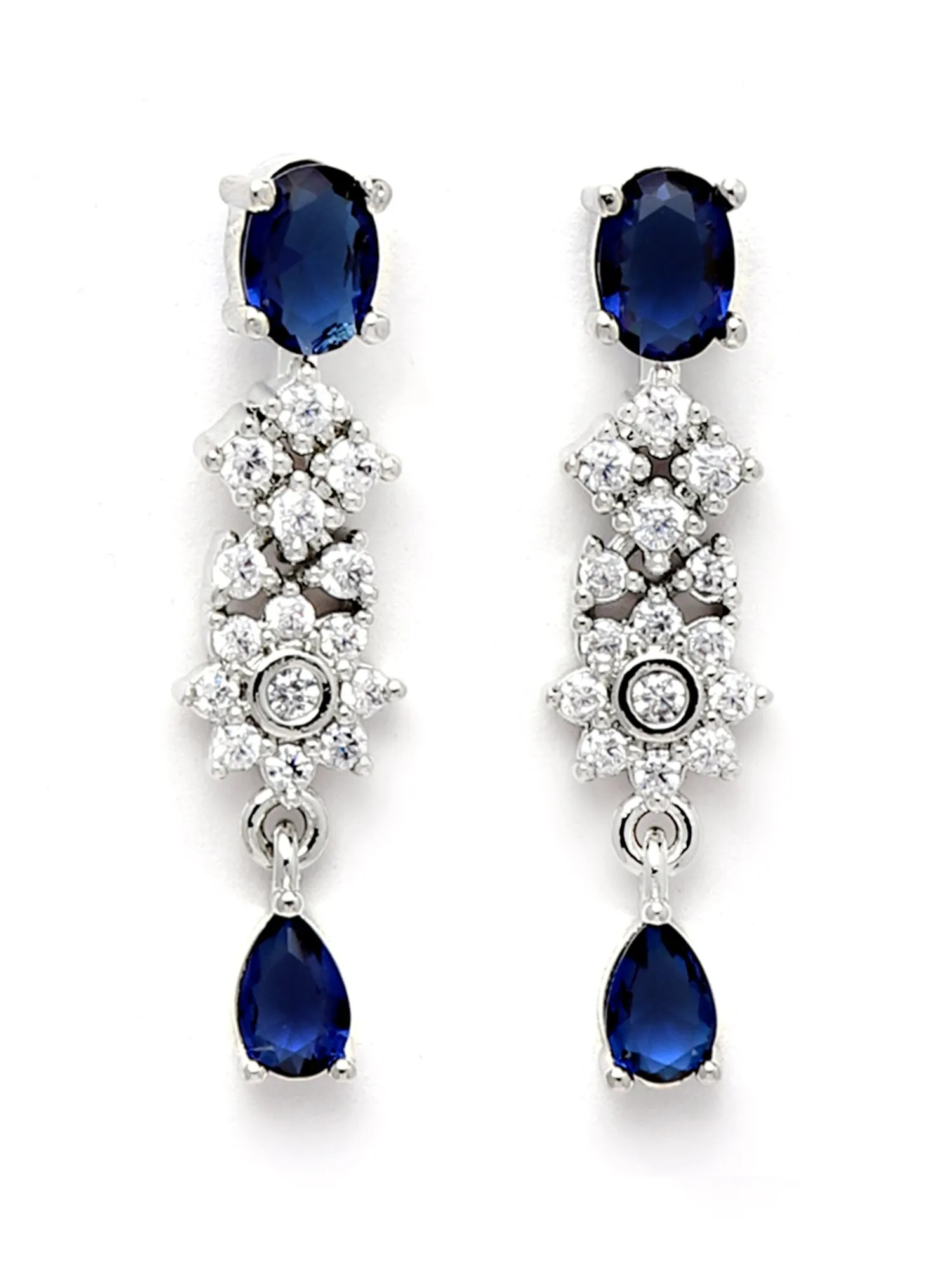 Karatcart Silver Plated Star Shape Blue Cubic Zirconia Studded Necklace Set for Women