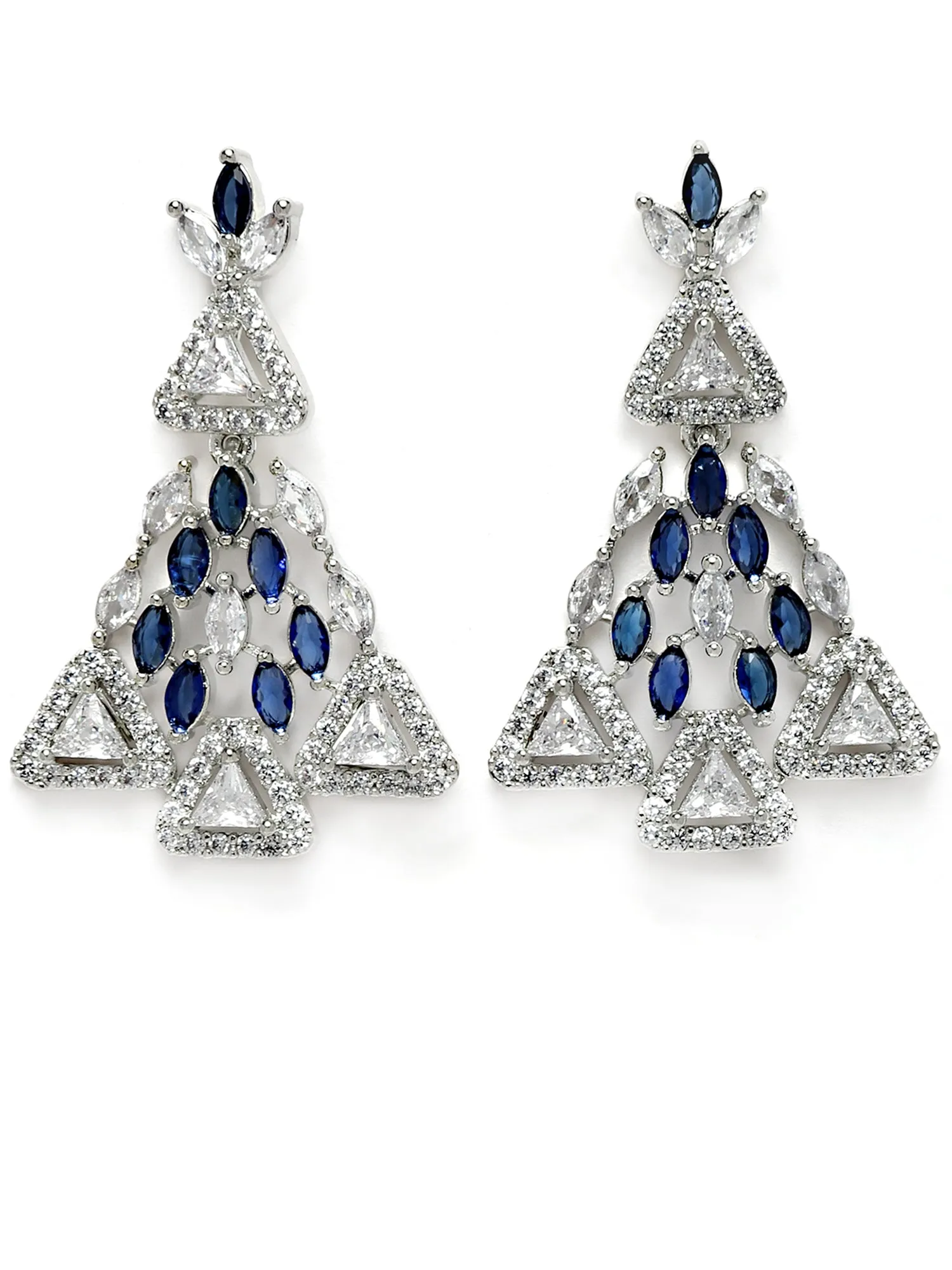 Karatcart Silver Plated Triangle Shape Blue Cubic Zirconia Studded Necklace Set for Women