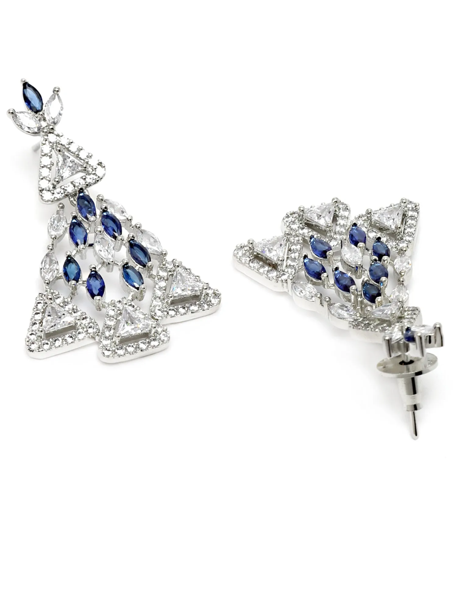 Karatcart Silver Plated Triangle Shape Blue Cubic Zirconia Studded Necklace Set for Women
