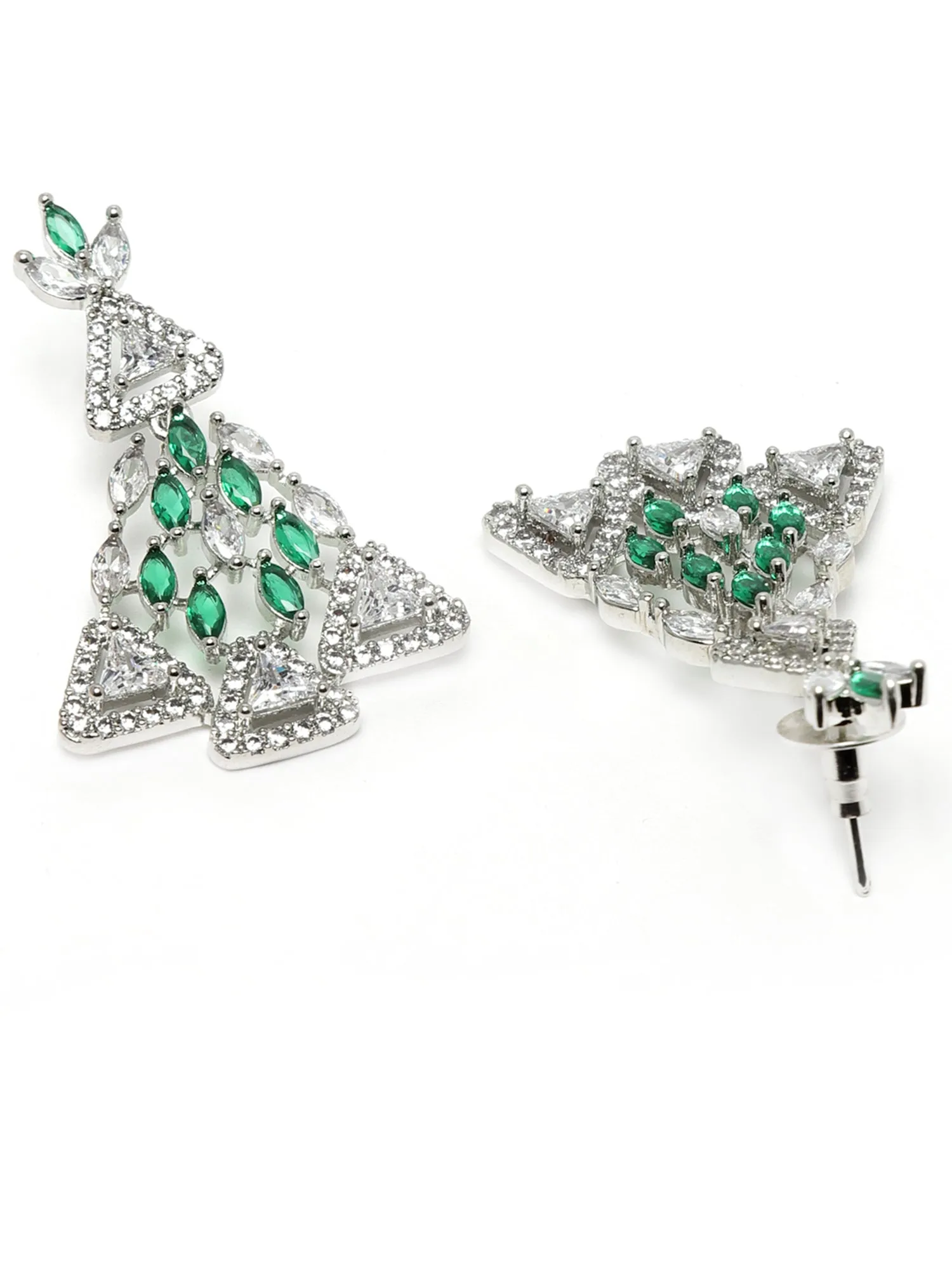 Karatcart Silver Plated Triangle Shape Green Cubic Zirconia Studded Necklace Set for Women