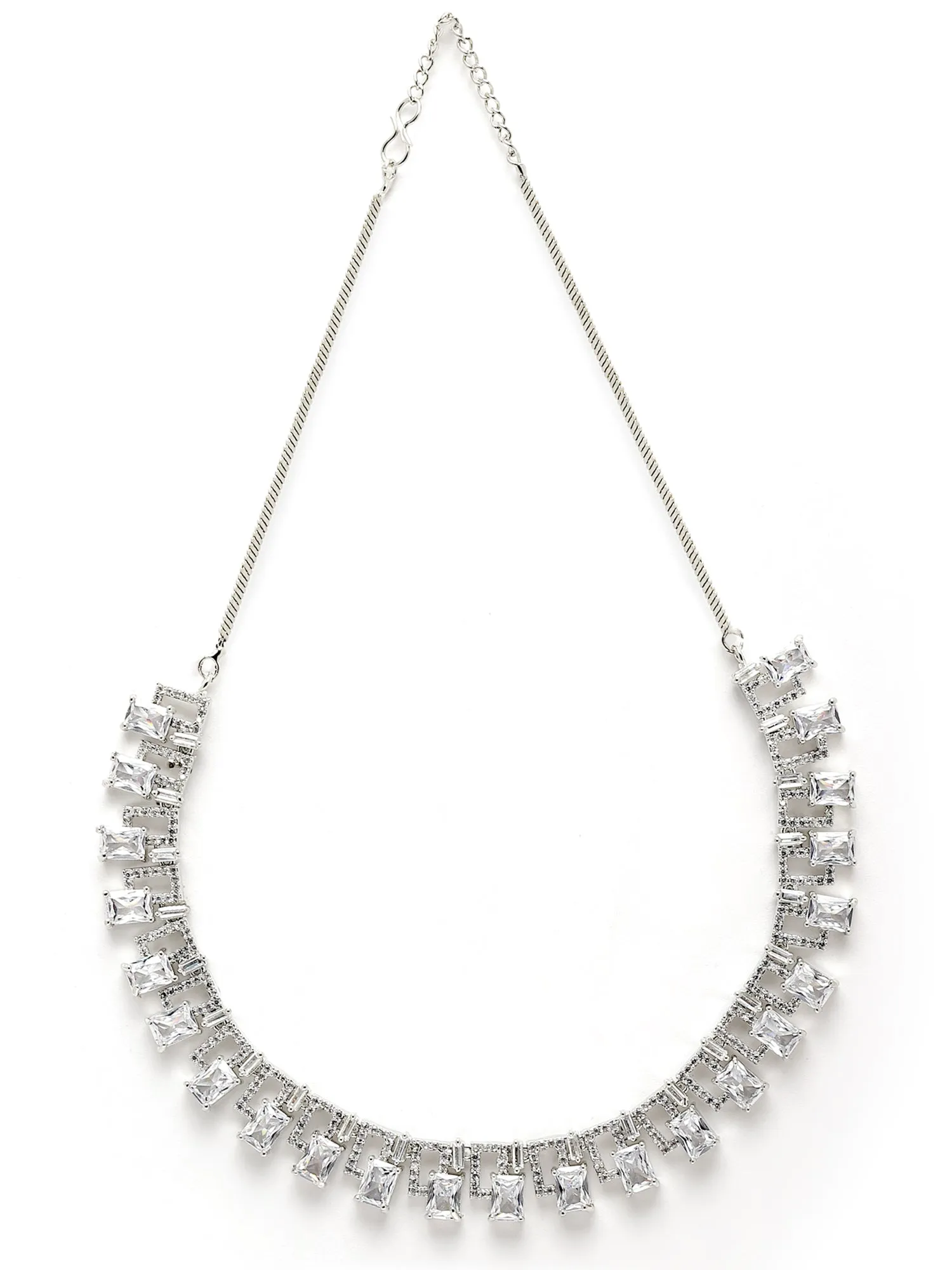 Karatcart Silver Tone American Diamond Studded Necklace Set For Women