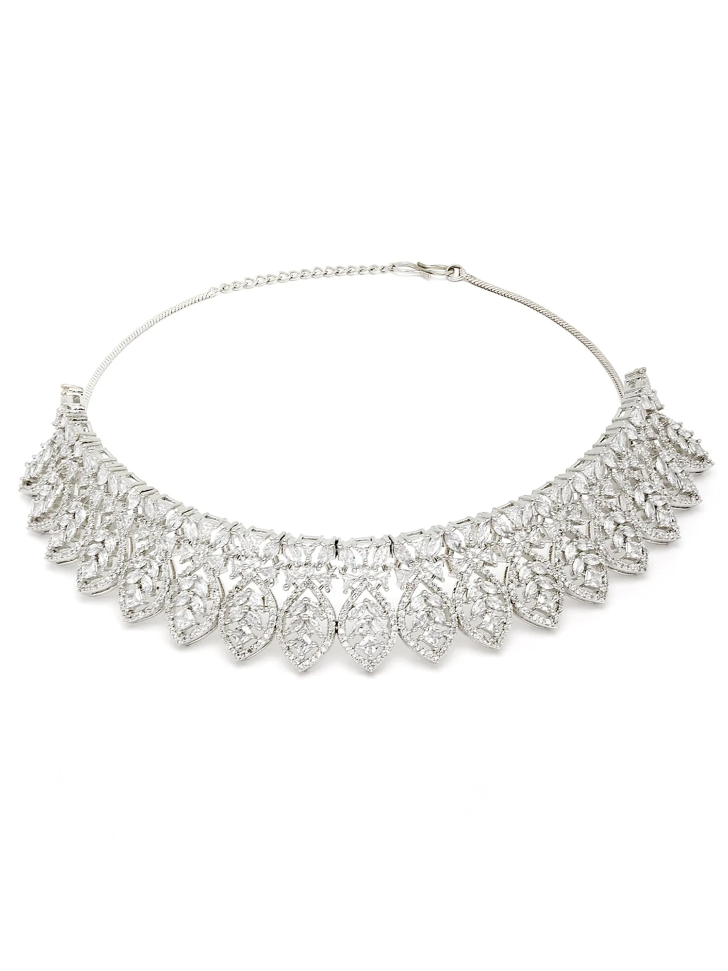 Karatcart Silver Tone American Diamond Studded Necklace Set For Women