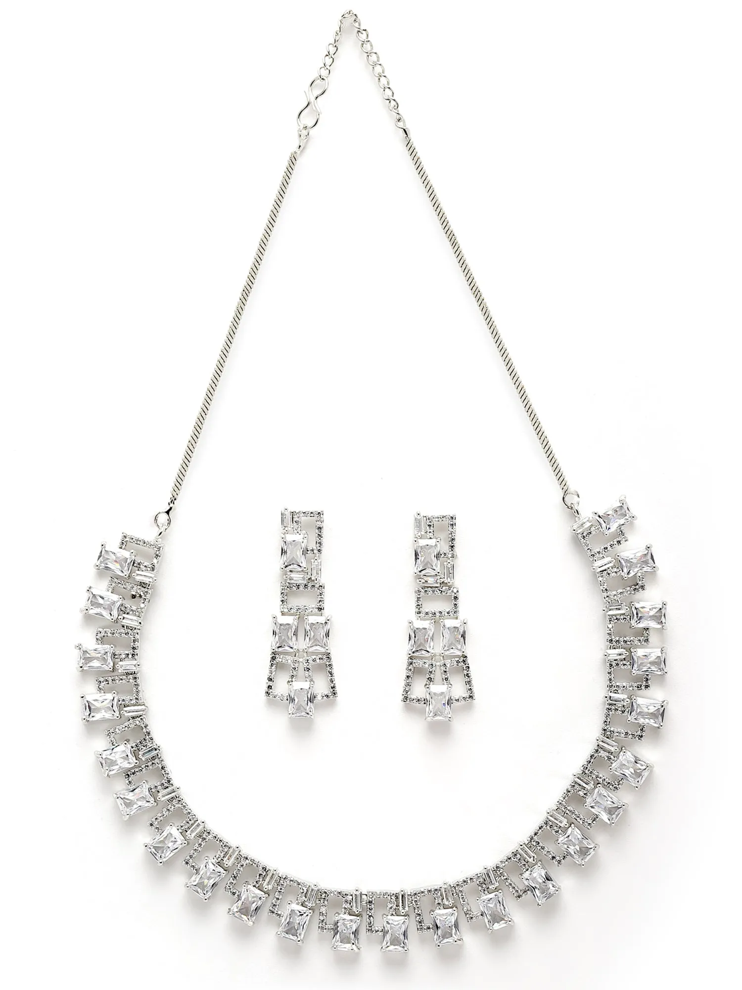 Karatcart Silver Tone American Diamond Studded Necklace Set For Women