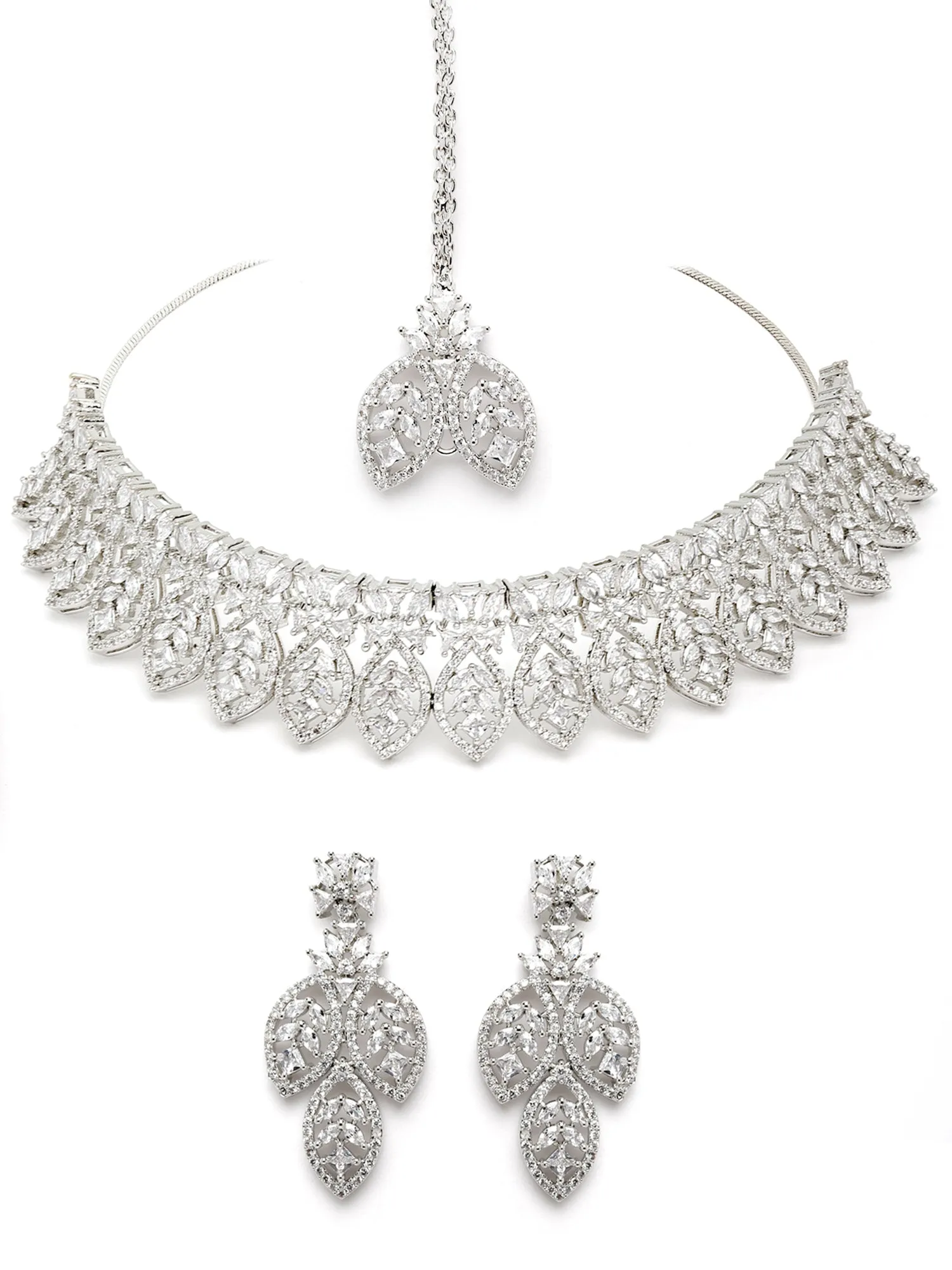 Karatcart Silver Tone American Diamond Studded Necklace Set For Women