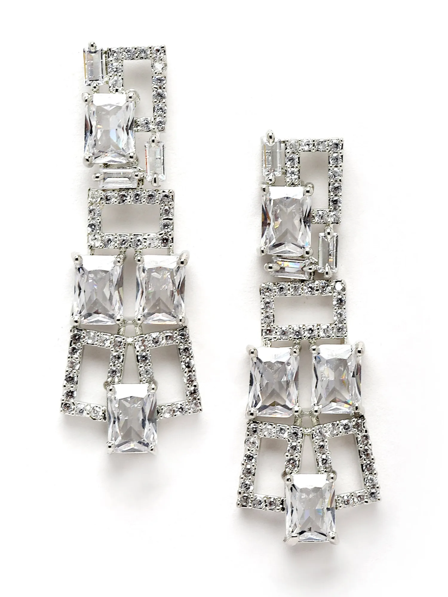 Karatcart Silver Tone American Diamond Studded Necklace Set For Women
