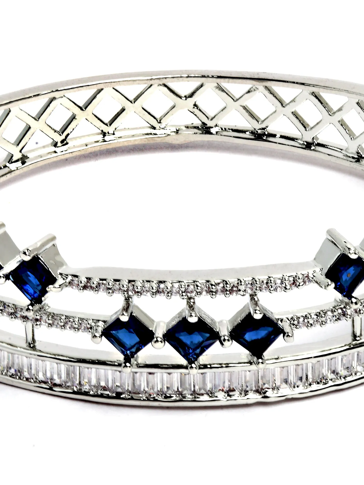 Karatcart Silver Tone Blue American Diamond Studded Bracelet for Women