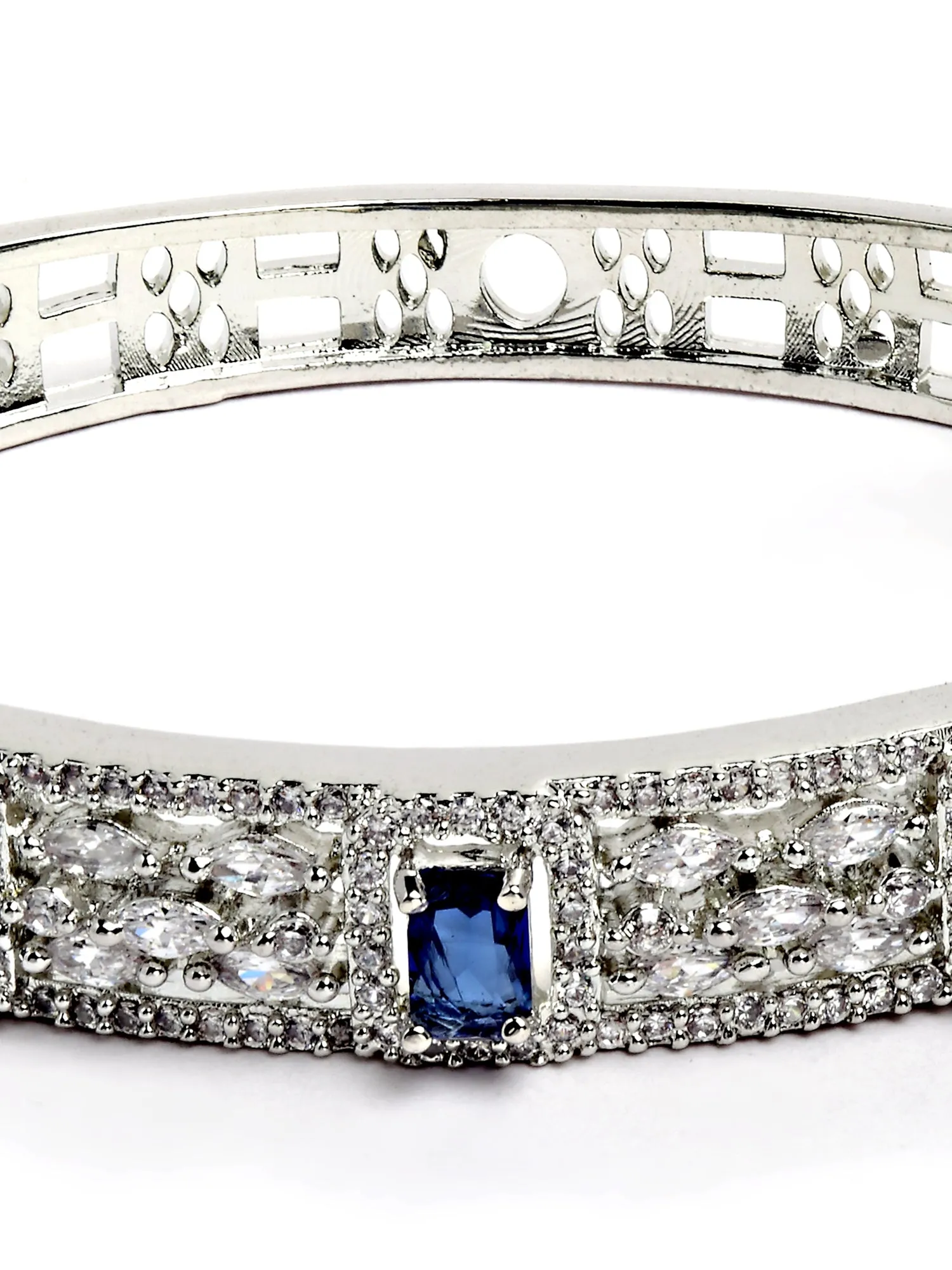 Karatcart Silver Tone Blue American Diamond Studded Bracelet for Women