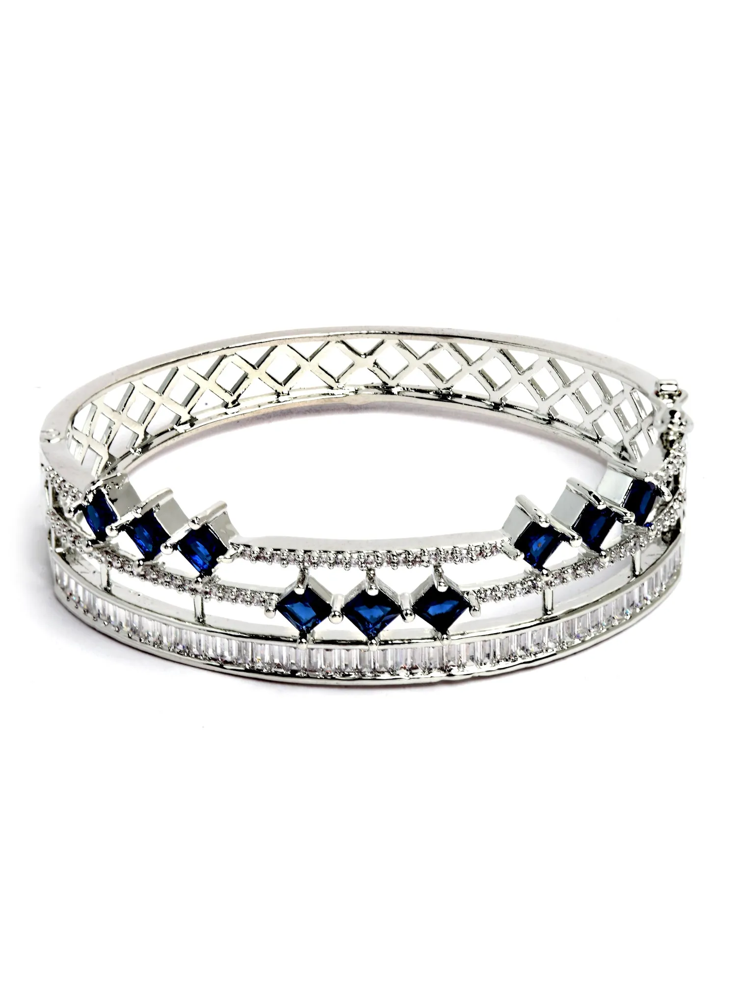 Karatcart Silver Tone Blue American Diamond Studded Bracelet for Women
