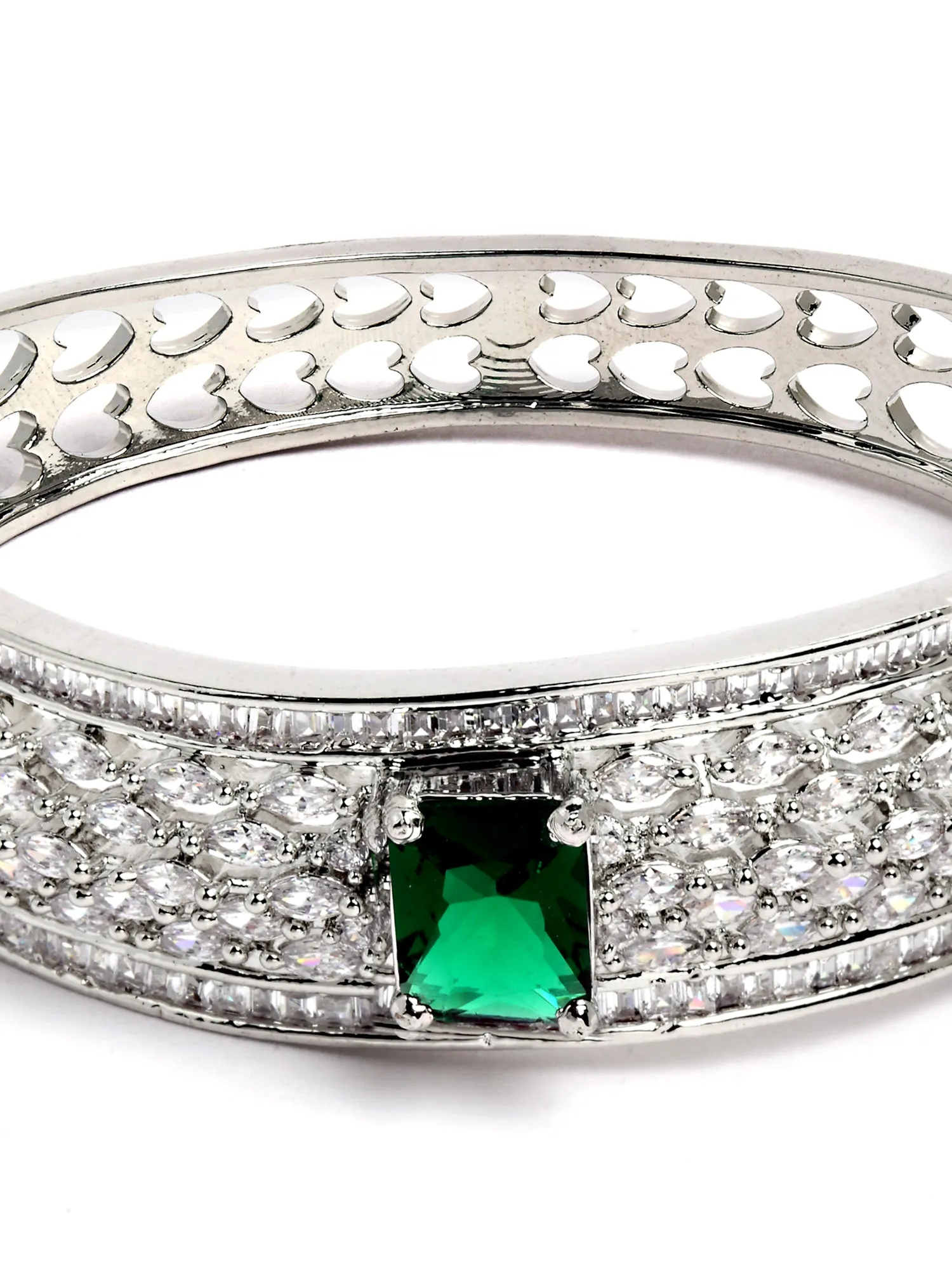 Karatcart Silver Tone Green American Diamond Studded Bracelet for Women