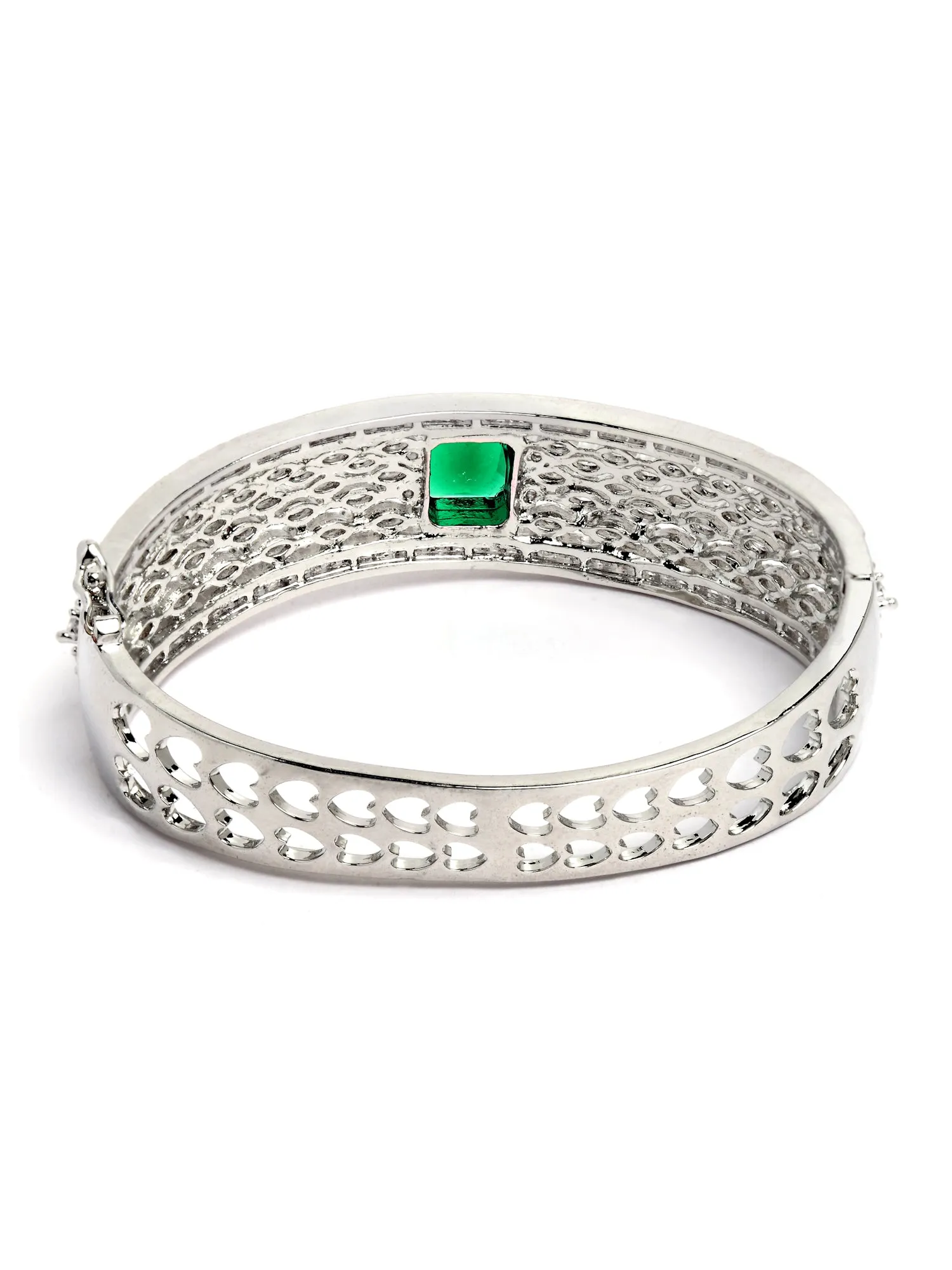 Karatcart Silver Tone Green American Diamond Studded Bracelet for Women