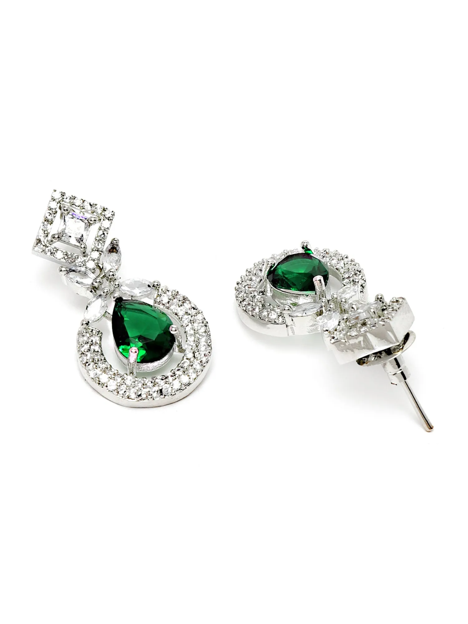 Karatcart Silver Tone Green American Diamond Studded Necklace Set for Women