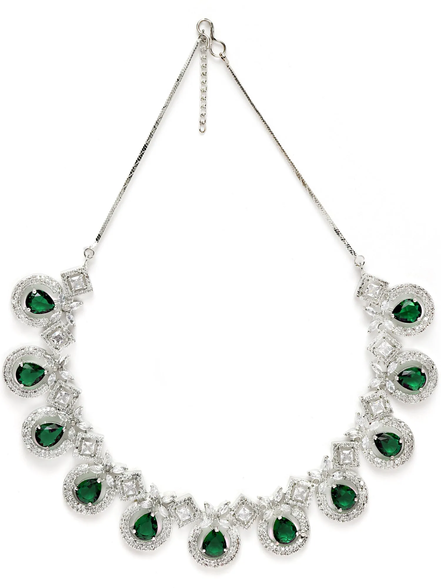 Karatcart Silver Tone Green American Diamond Studded Necklace Set for Women