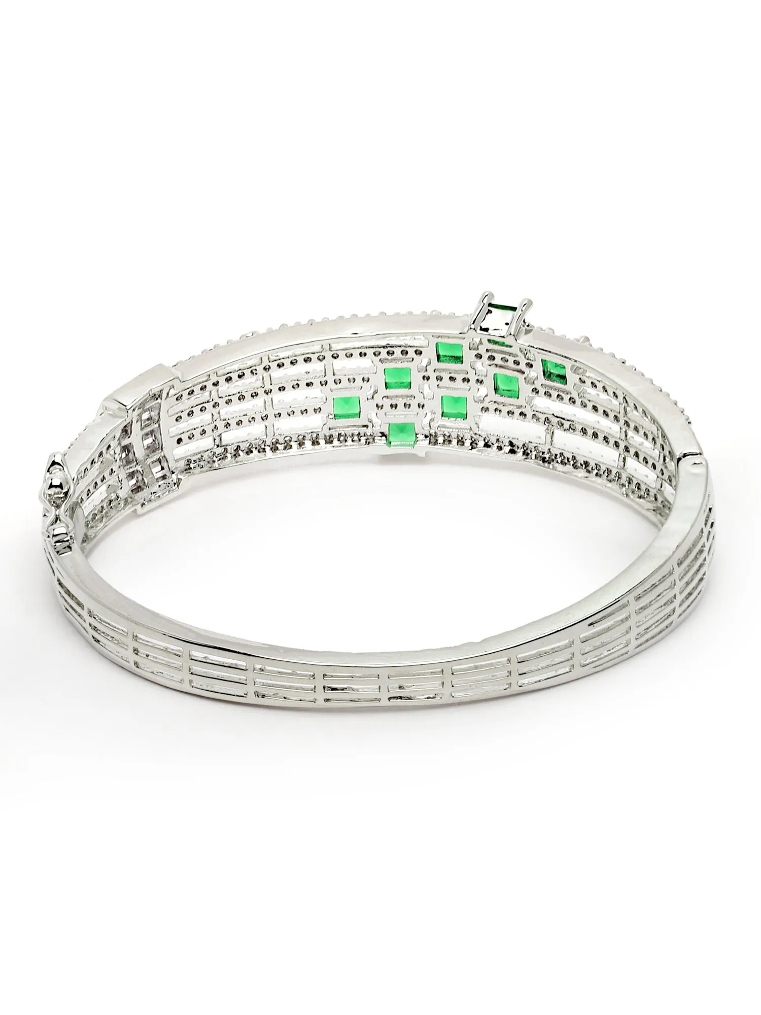 Karatcart Silver Tone Green CZ and American Diamond Studded Bracelet for Women