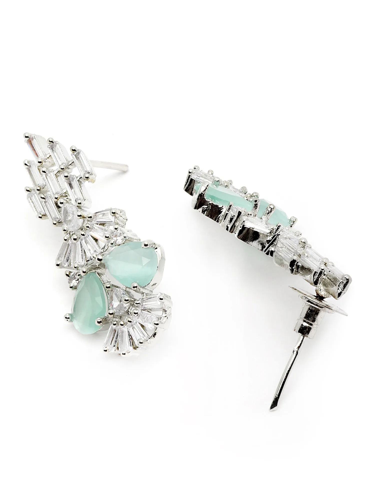 Karatcart Silver Tone Light Green American Diamond Studded Necklace Set For Women