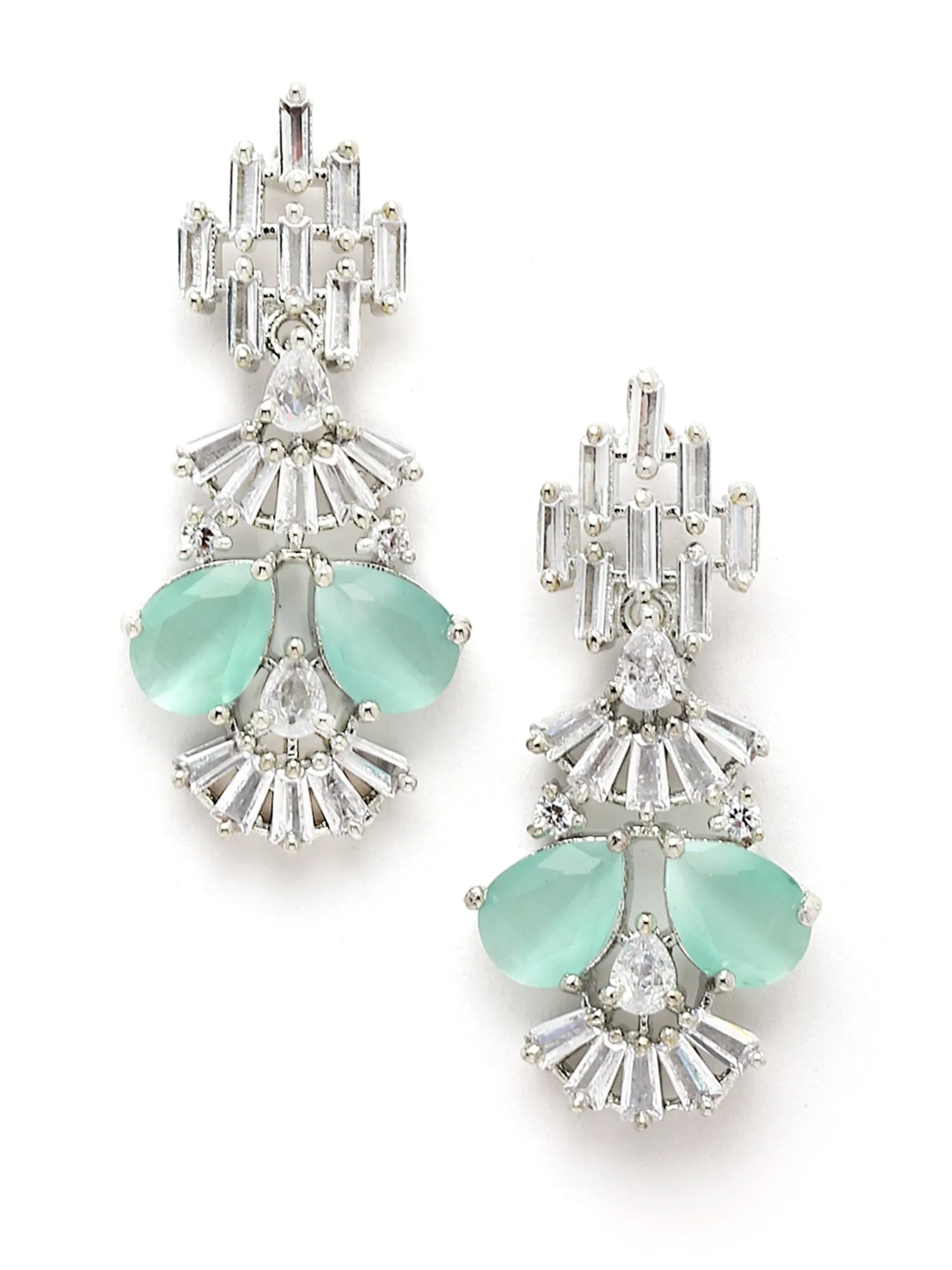 Karatcart Silver Tone Light Green American Diamond Studded Necklace Set For Women