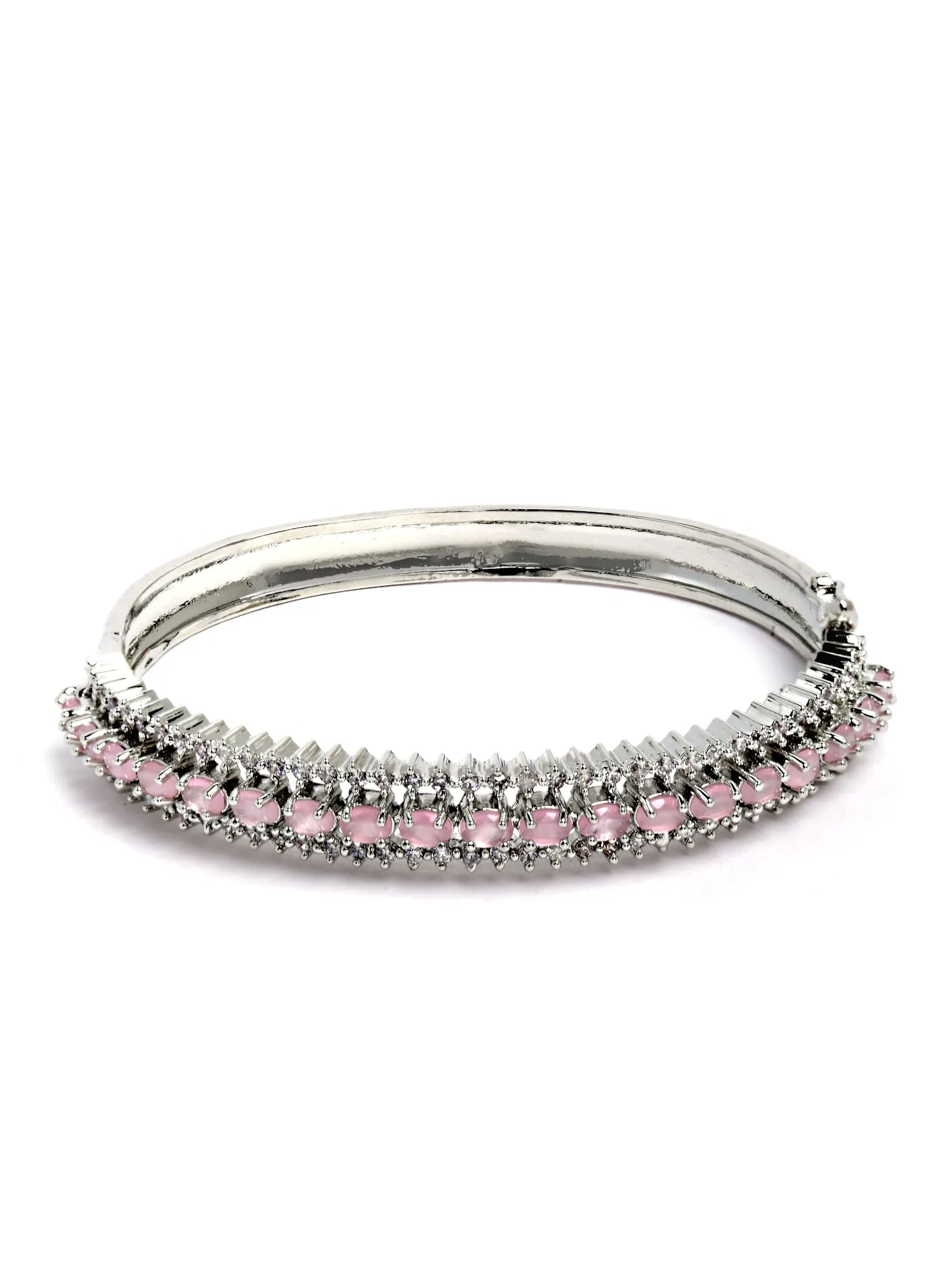 Karatcart Silver Tone Pink American Diamond Studded Bracelet for Women