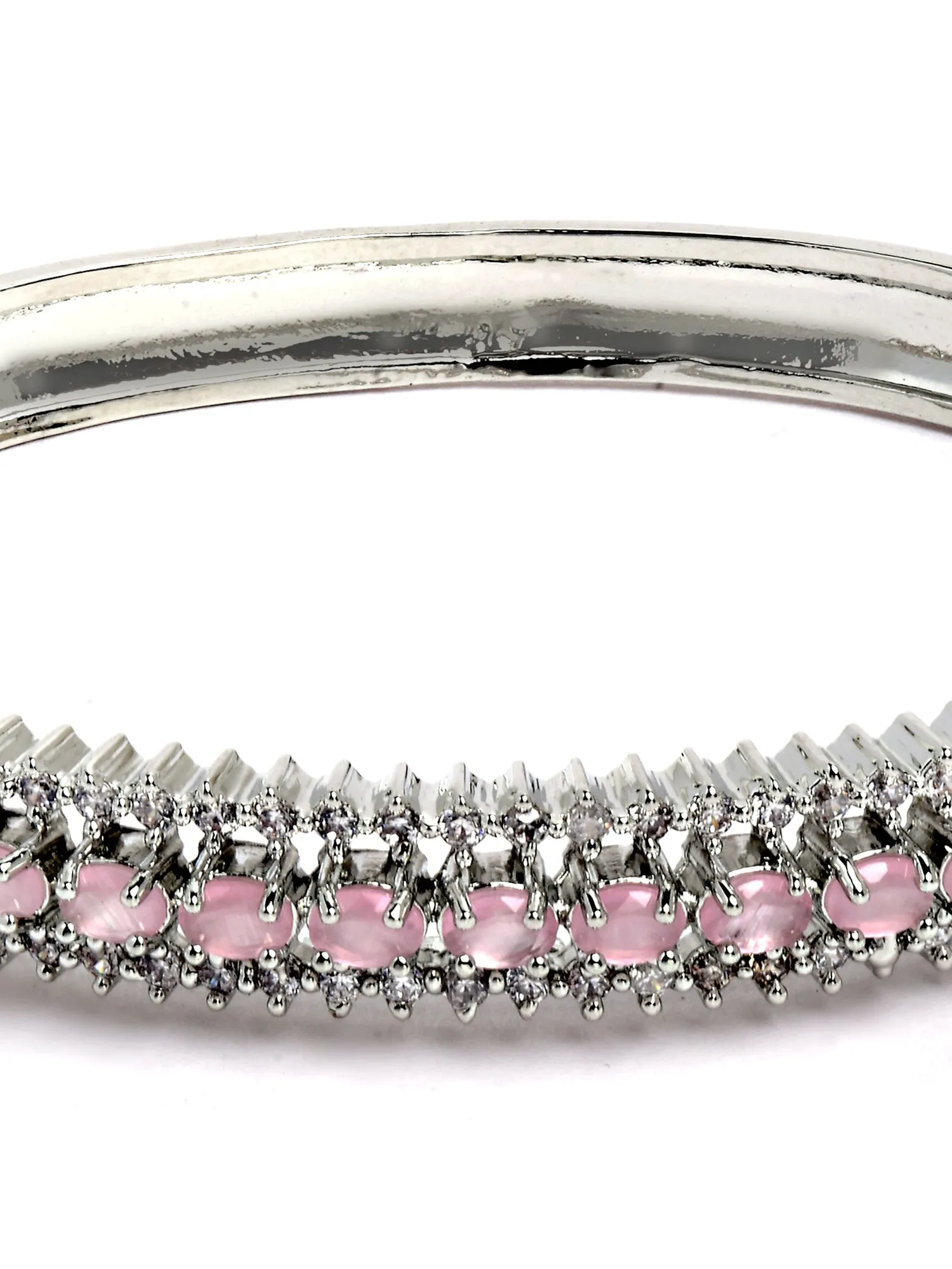 Karatcart Silver Tone Pink American Diamond Studded Bracelet for Women