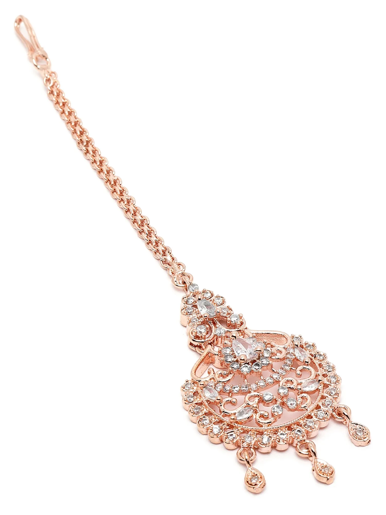Karatcart Traditional Rose Gold-Plated Cubic Zirconia Studded Maangtikka for Women