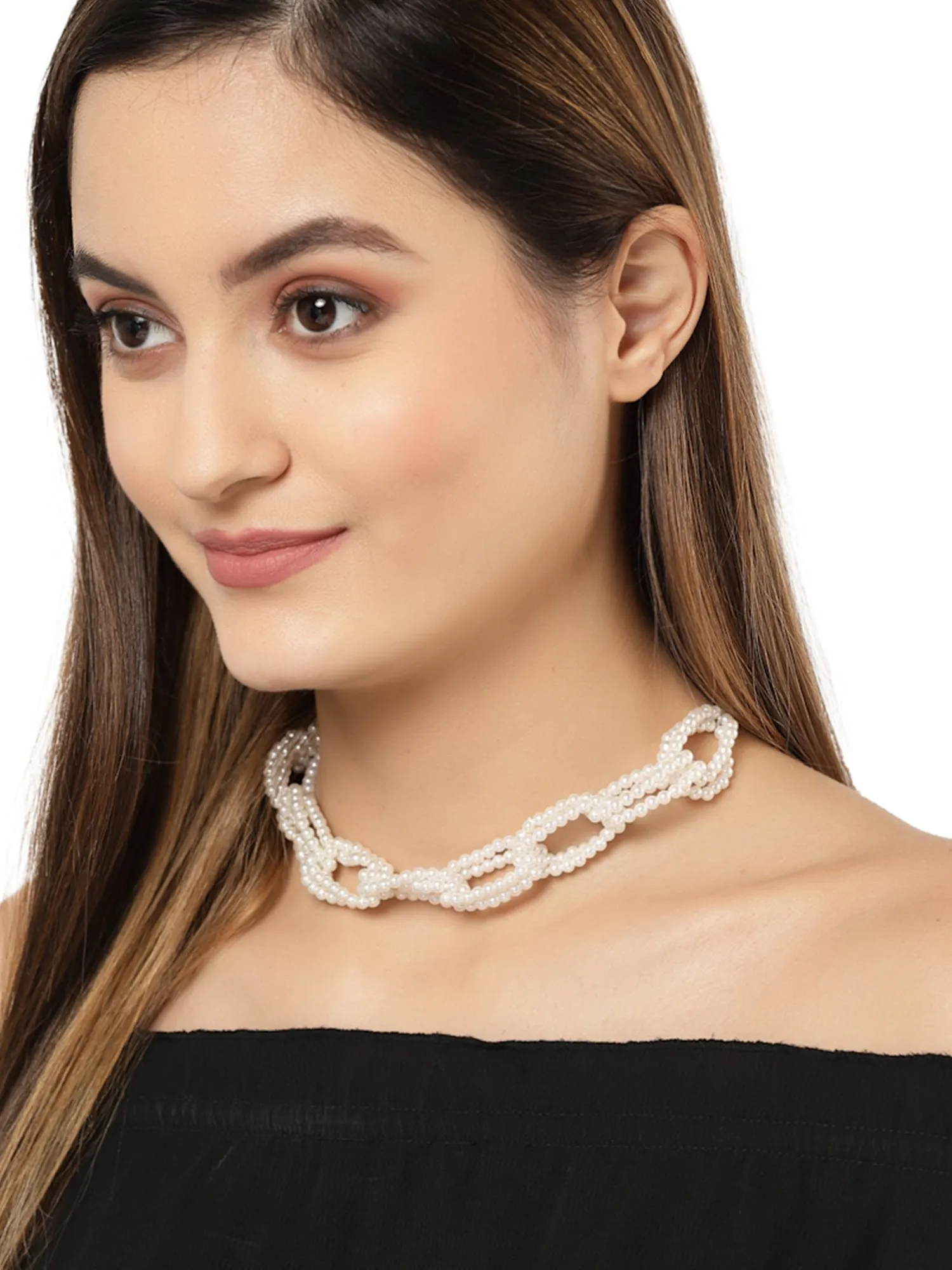 Karatcart White Pearl Studded Choker Necklace for Women