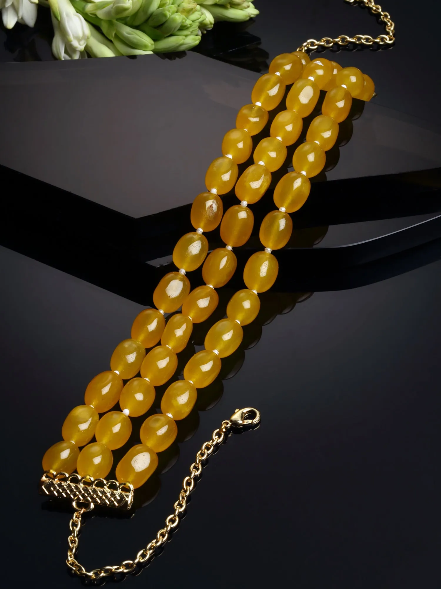 Karatcart Yellow Tumble Stone Studded Beaded Choker Necklace for Women