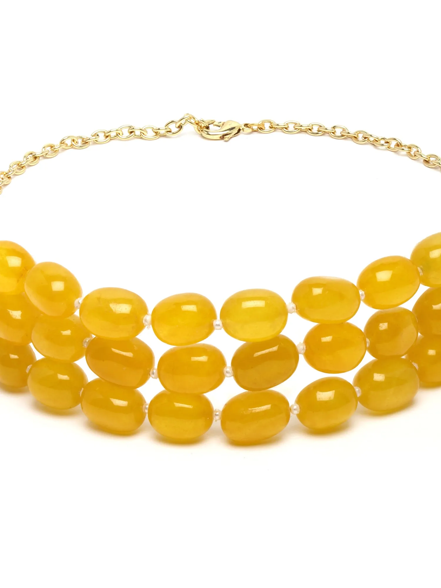 Karatcart Yellow Tumble Stone Studded Beaded Choker Necklace for Women