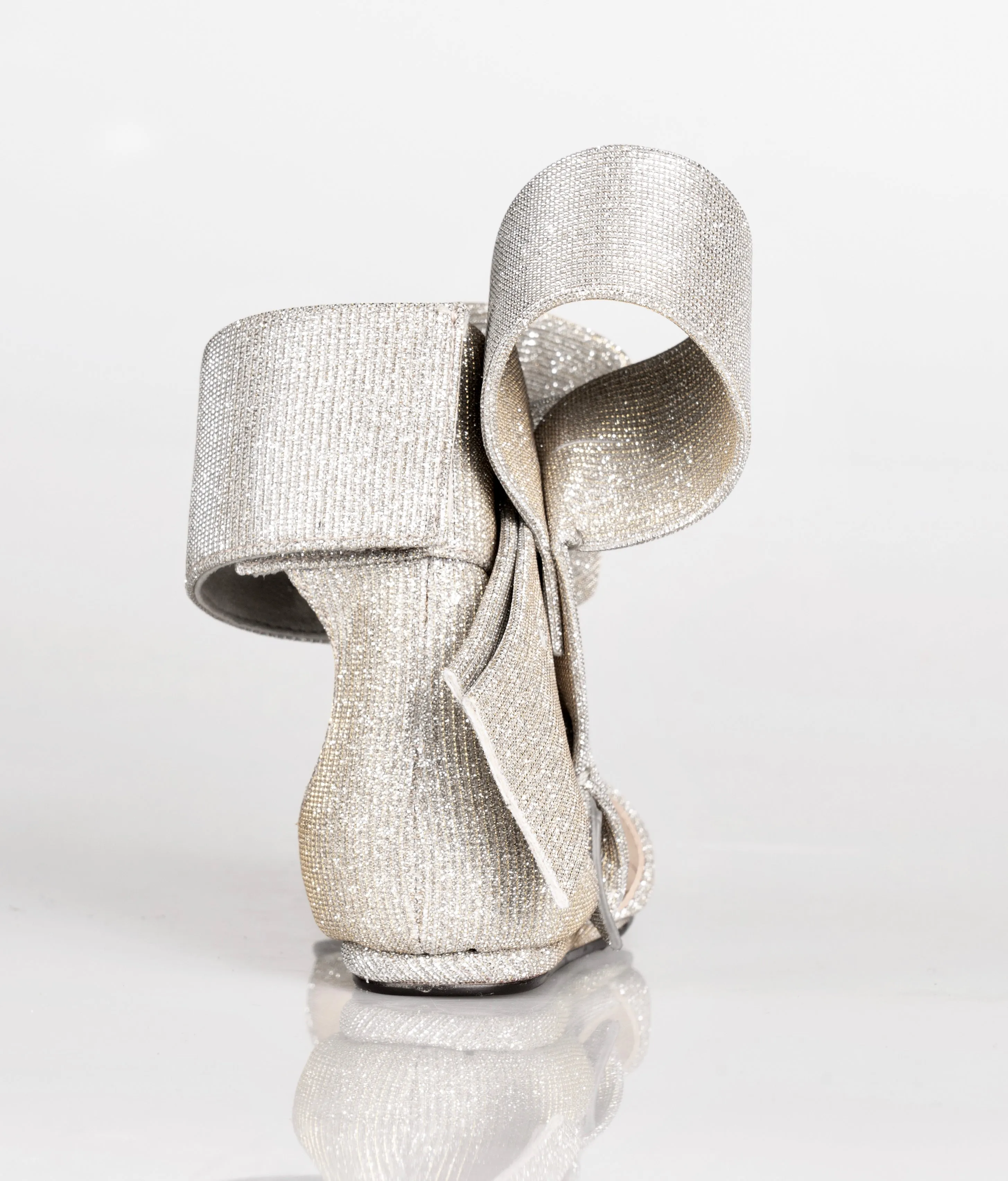 KIDS BOW FLAT GLITTER SILVER