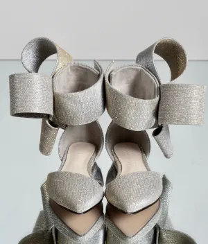 KIDS BOW FLAT GLITTER SILVER