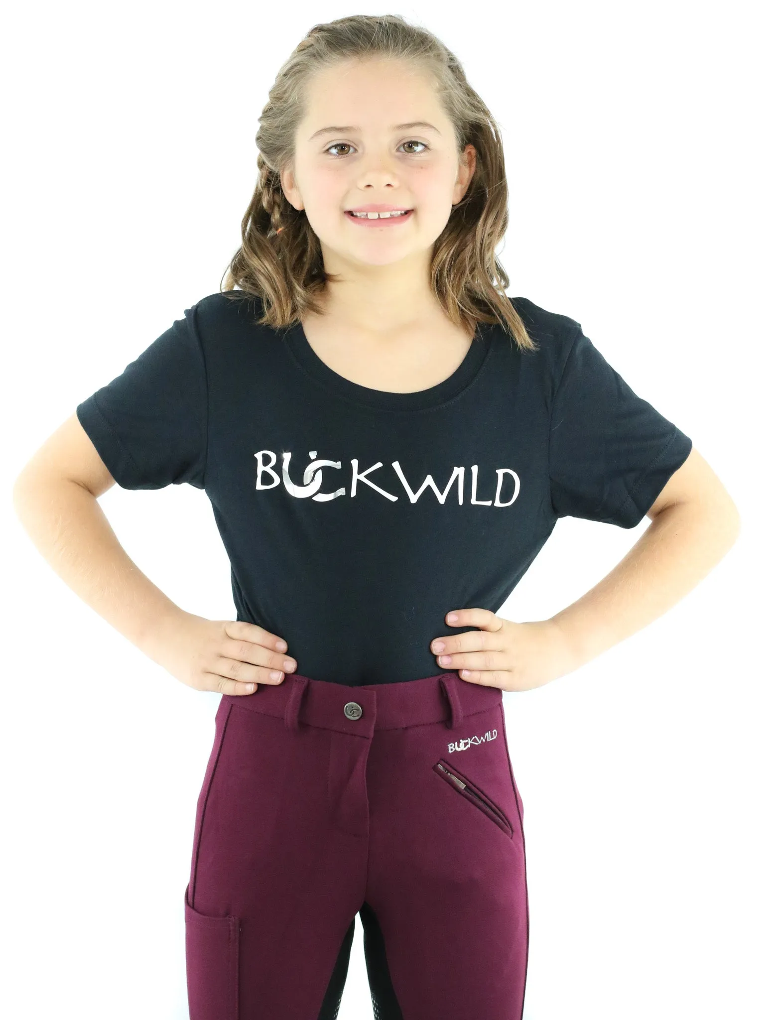 Kid's Mid Waist Breech | Maroon   Black | Side Phone Pocket