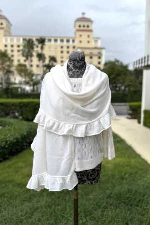 Kinross Ruffle Trim Wrap in Ivory