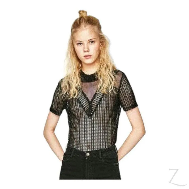 Ladies Studded Lace T-Shirt | Short Sleeve | "Zia"