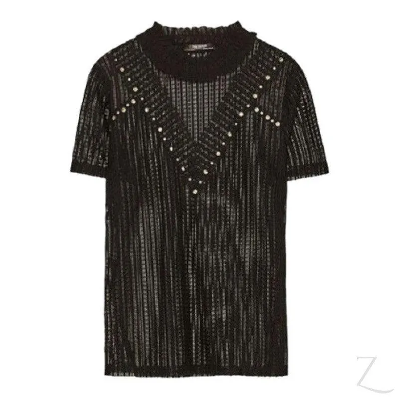 Ladies Studded Lace T-Shirt | Short Sleeve | "Zia"