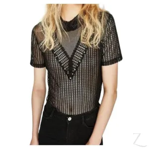 Ladies Studded Lace T-Shirt | Short Sleeve | "Zia"