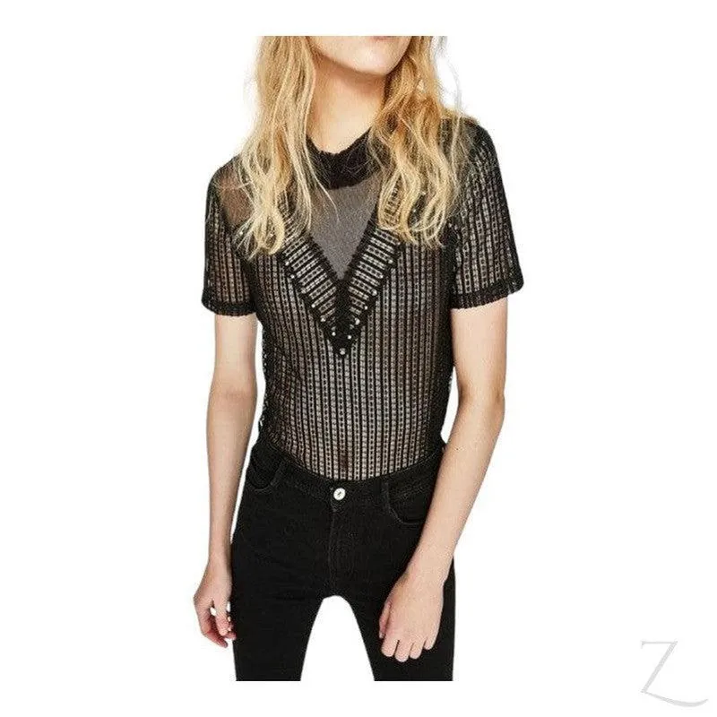 Ladies Studded Lace T-Shirt | Short Sleeve | "Zia"