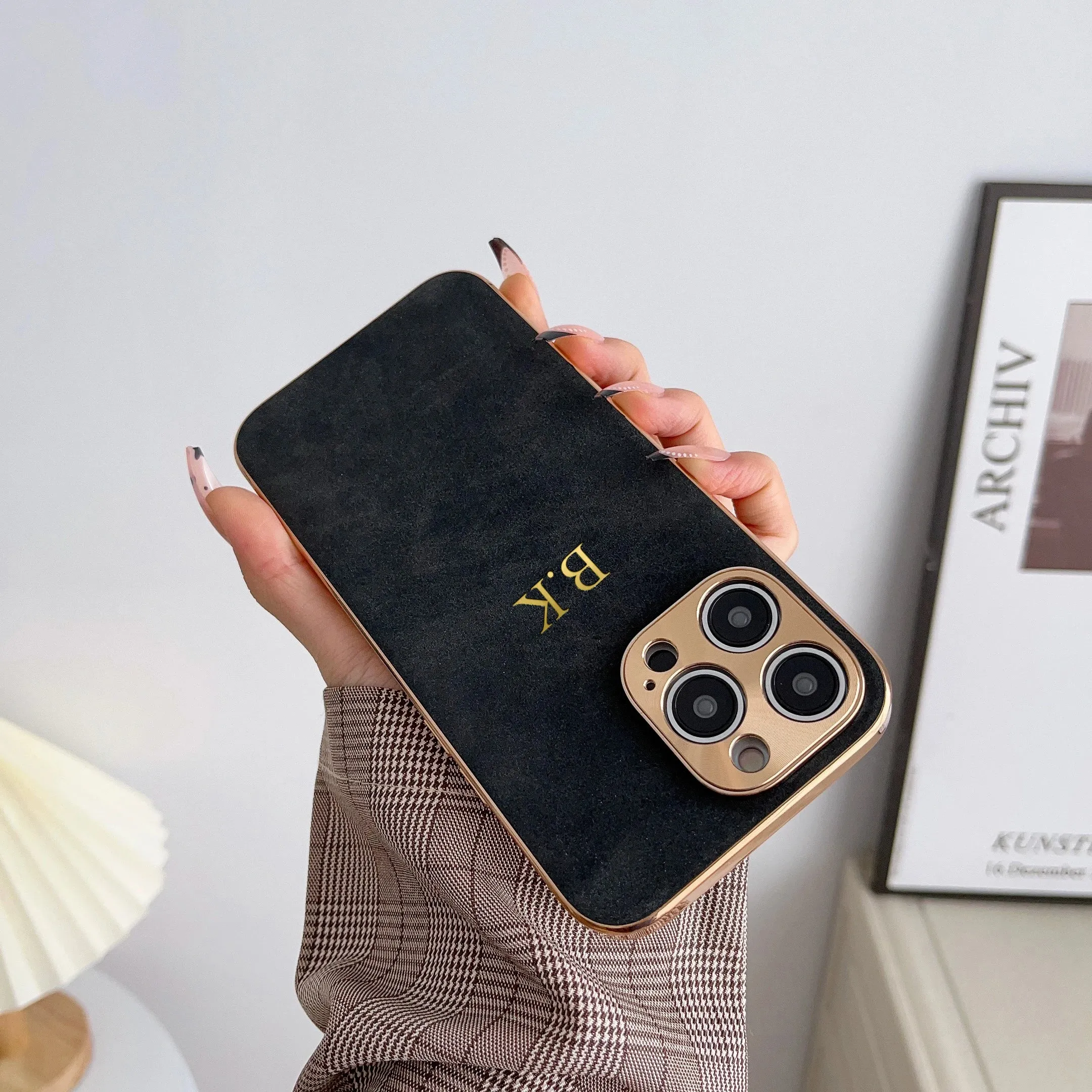 Lambskin Premium Leather Personalized Initials Custom Name Case For iPhone