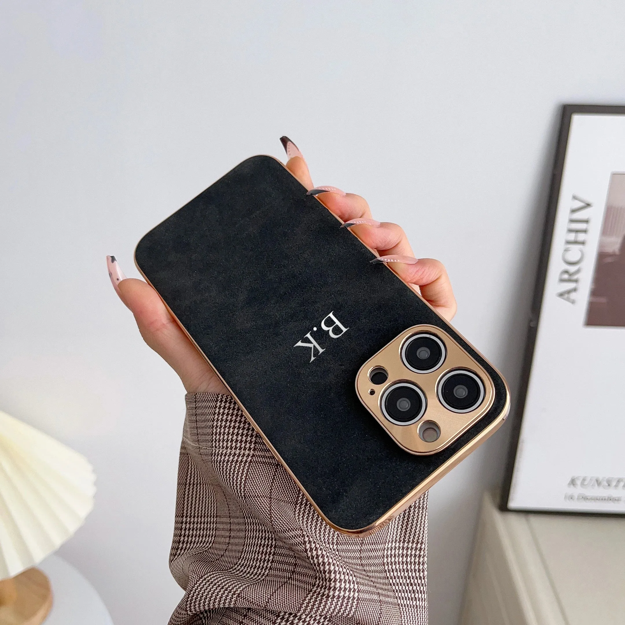 Lambskin Premium Leather Personalized Initials Custom Name Case For iPhone