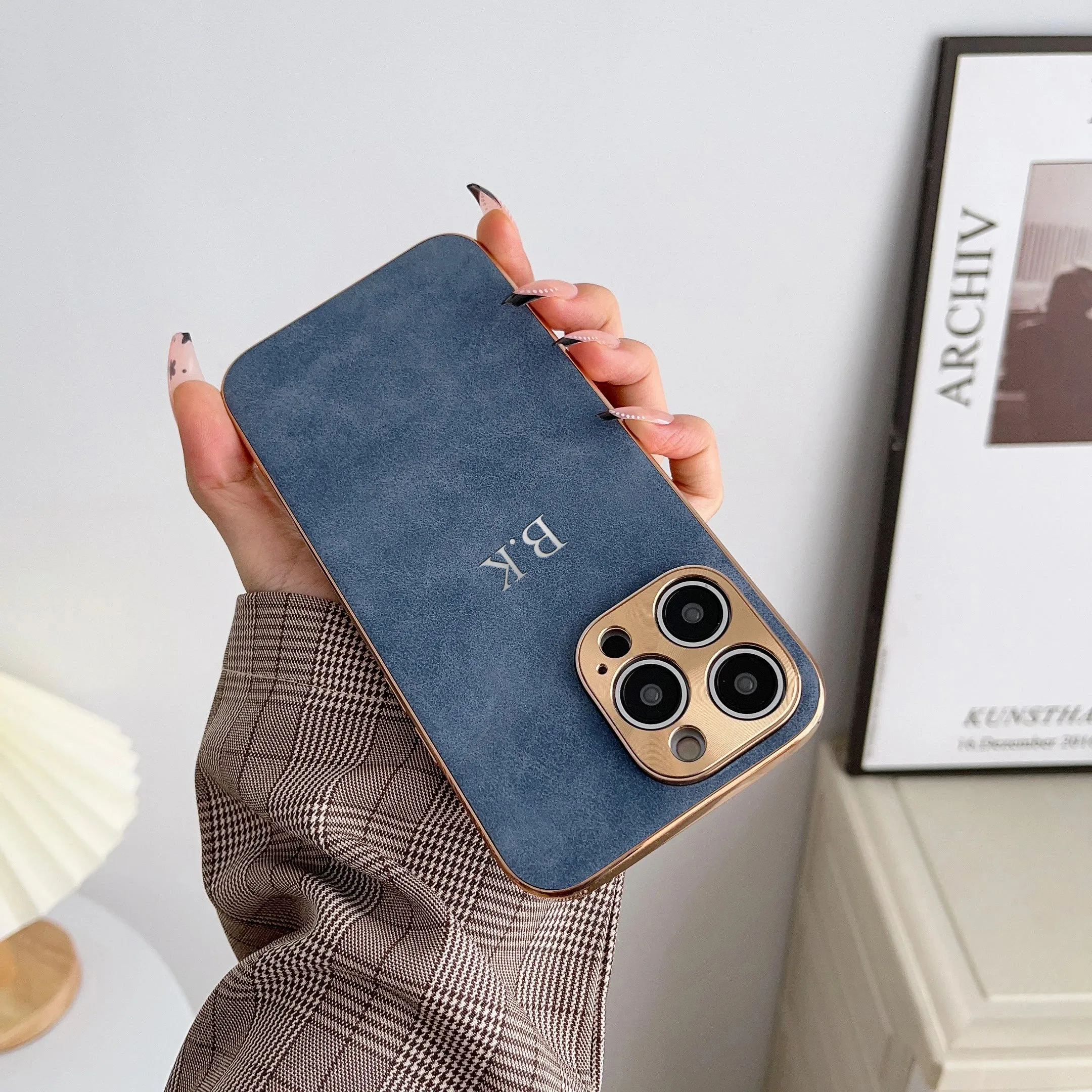 Lambskin Premium Leather Personalized Initials Custom Name Case For iPhone