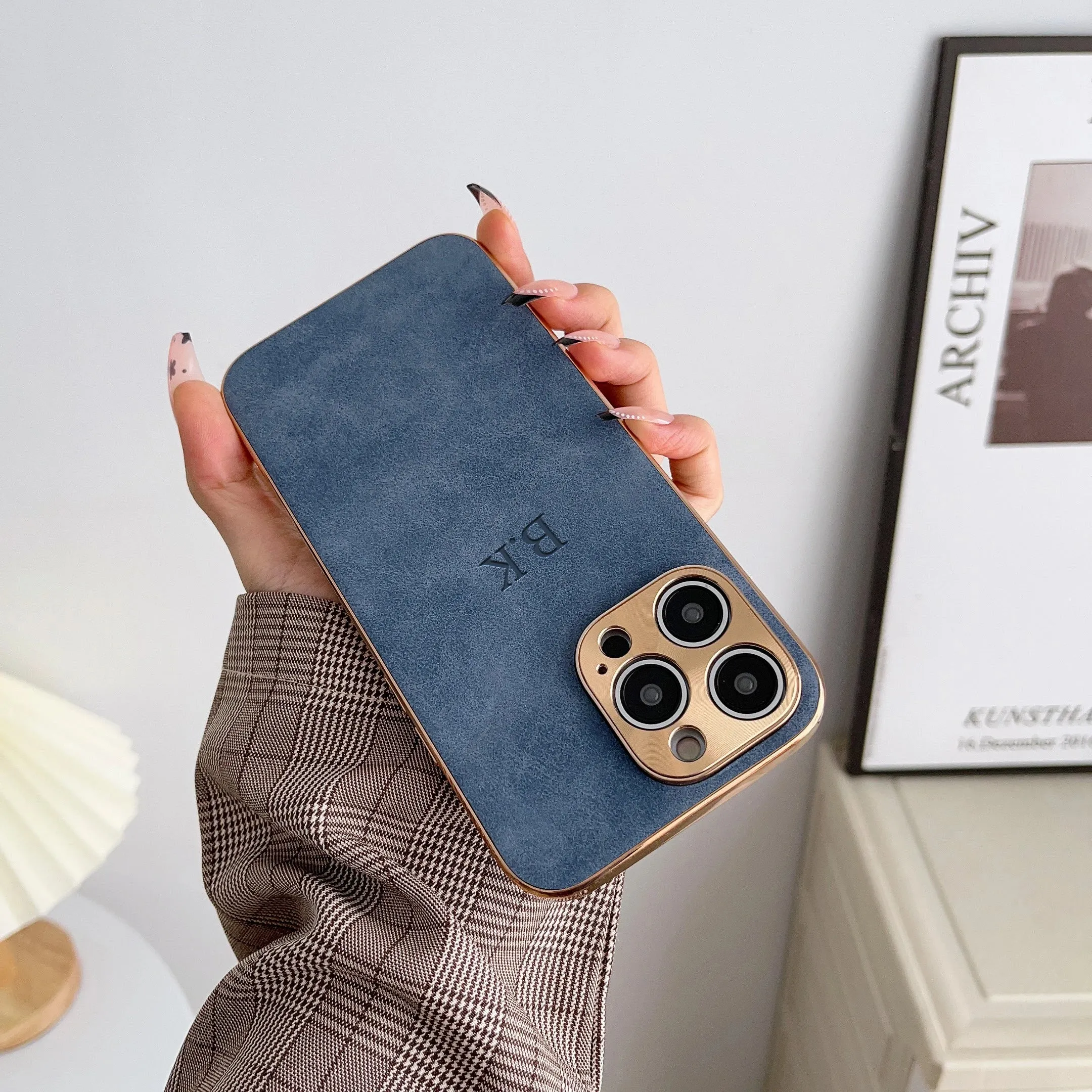 Lambskin Premium Leather Personalized Initials Custom Name Case For iPhone