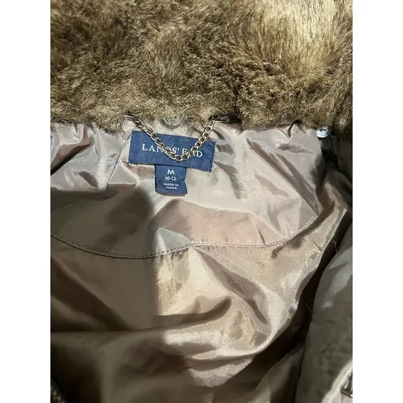 Land's End Down Long Puffer‎ Jacket Olive Gold Size Medium Rust Color Winter