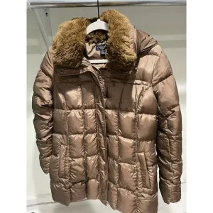 Land's End Down Long Puffer‎ Jacket Olive Gold Size Medium Rust Color Winter