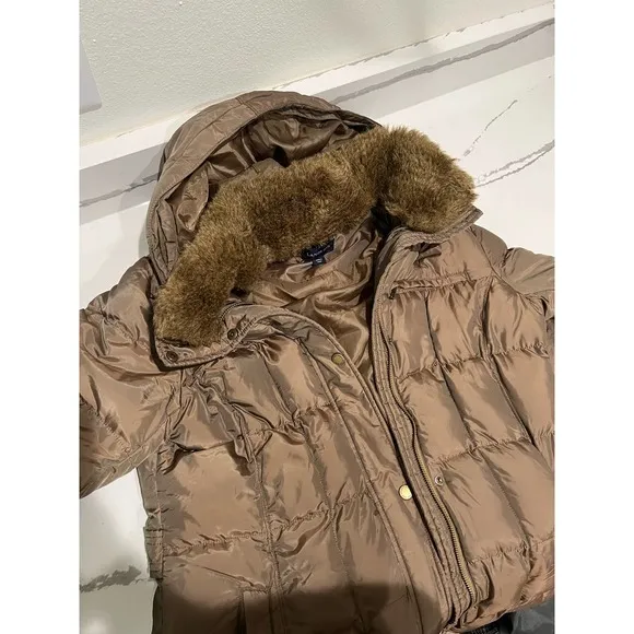 Land's End Down Long Puffer‎ Jacket Olive Gold Size Medium Rust Color Winter