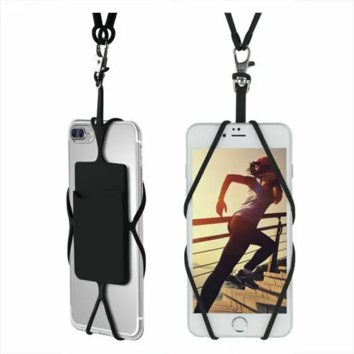 Lanyard Cell Phone Neck Strap Case Cover Card Holder for iPhone Samsung black