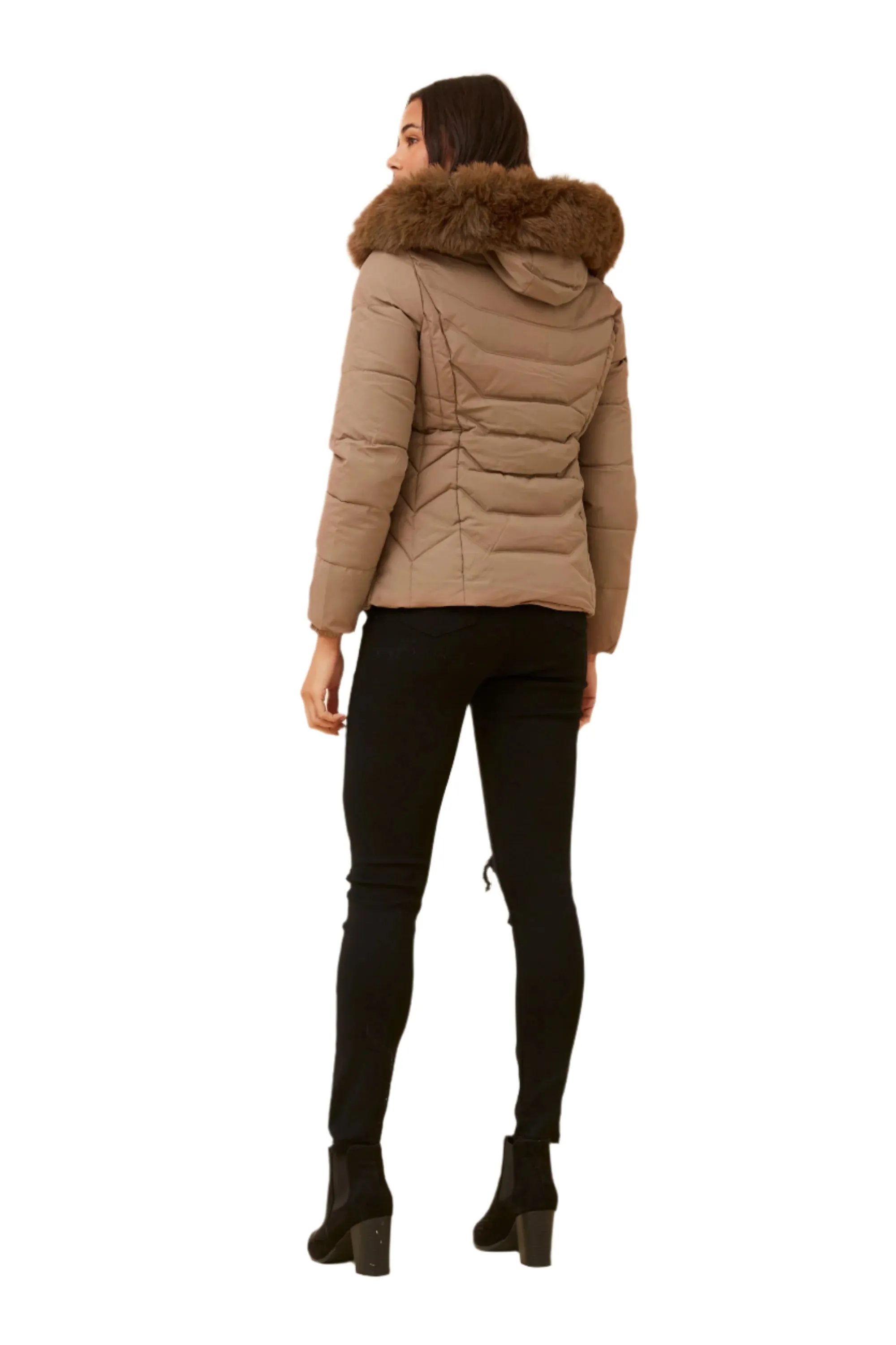 LATTE FAUX FUR PUFFER JACKET
