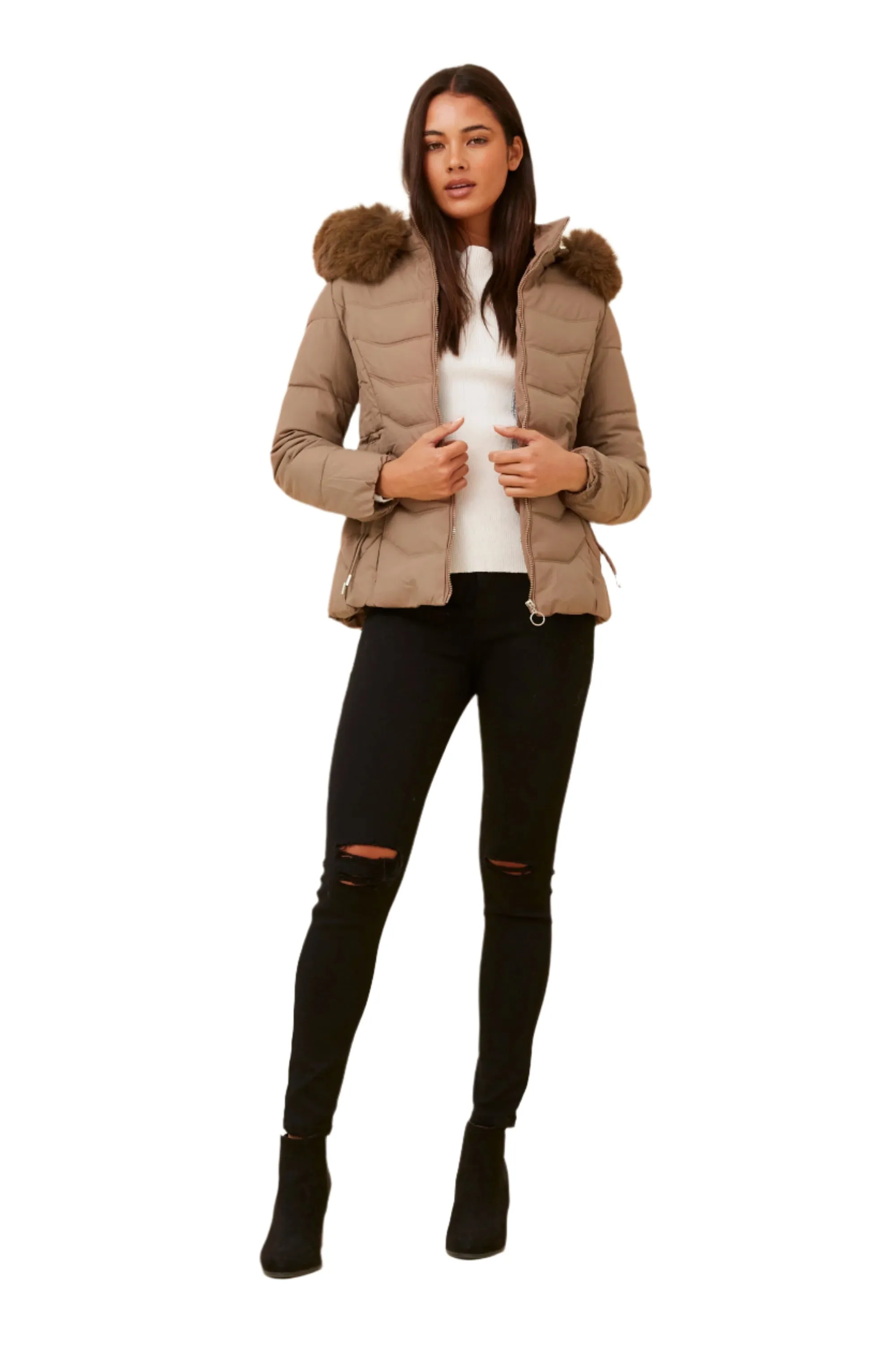 LATTE FAUX FUR PUFFER JACKET
