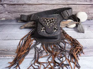 Leather Pocket Belt with Tassels || Tassel Bag with Adjustable Belt || Festival Fanny Pack || Leather Hip Bag || Gift for her